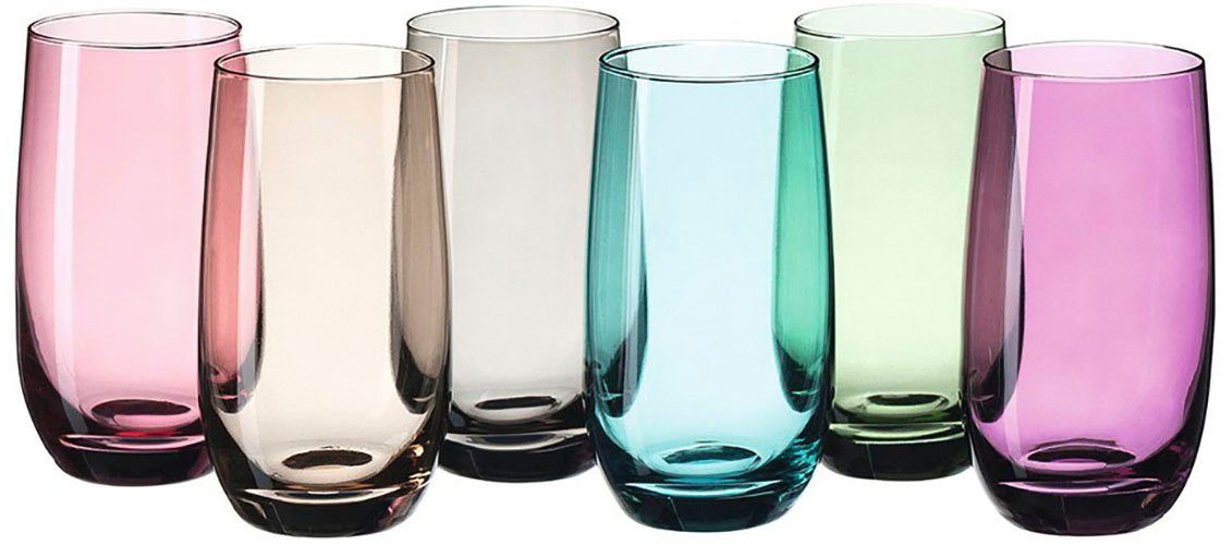 LEONARDO Longdrinkglas Sora 390 ml, gekleurd assorti(set, 6-delig)