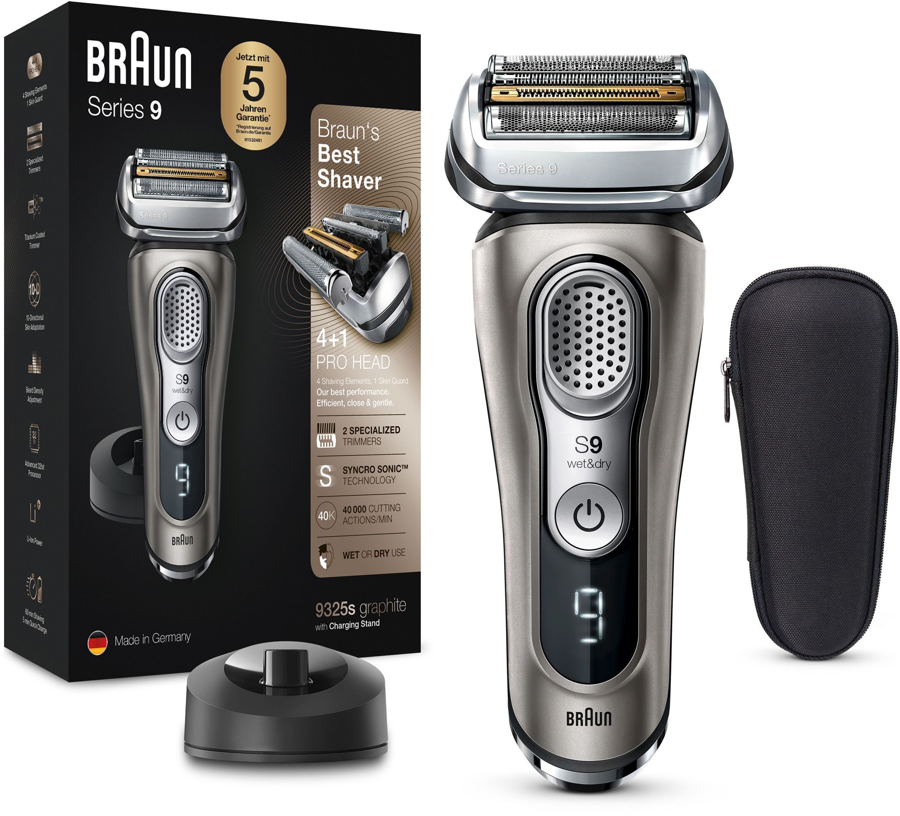 Braun Elektrisch scheerapparaat Series 9 9 9325s Wet&Dry, stoffen etui
