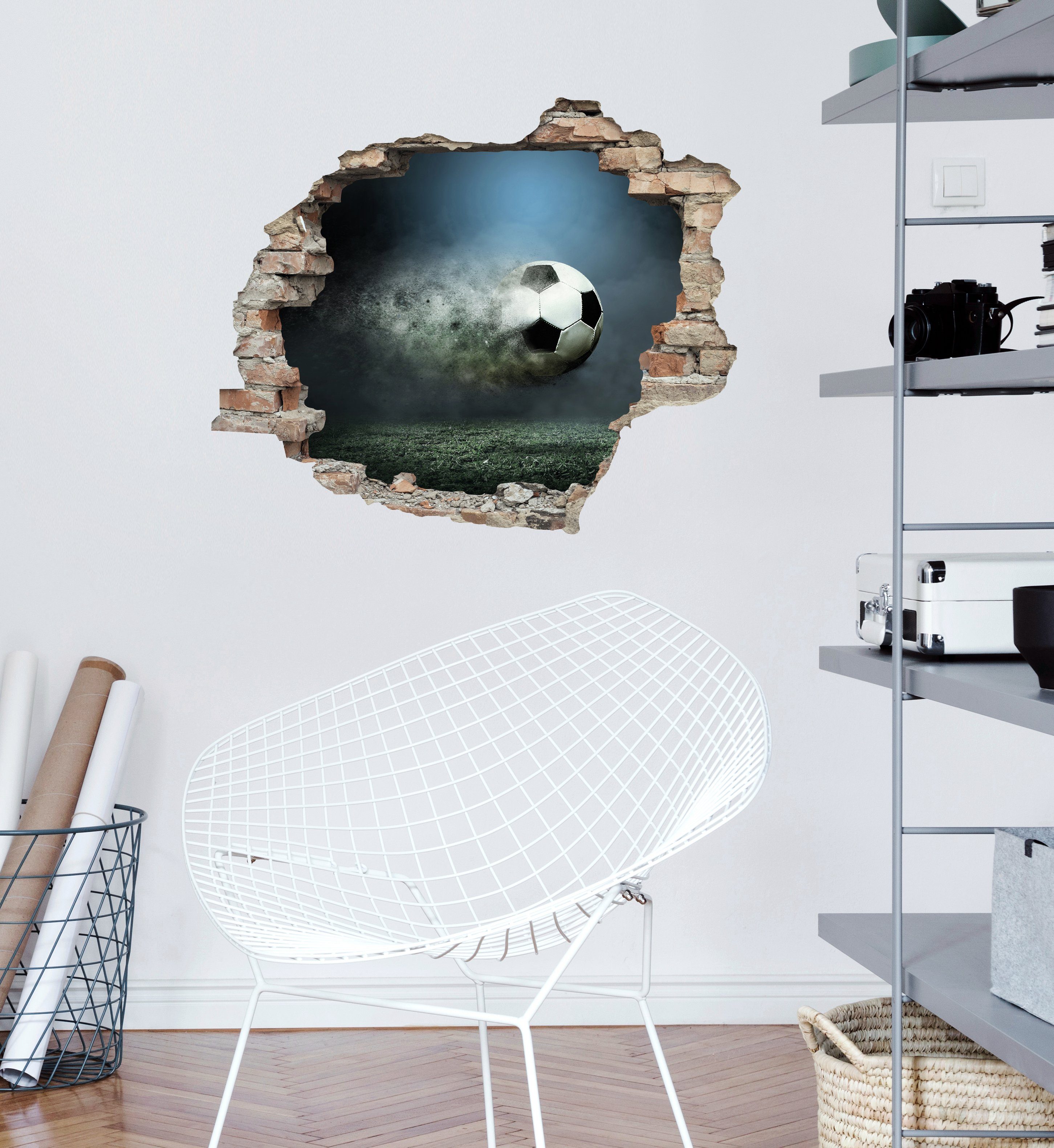 queence Wandfolie Voetbal Muursticker, muurdecoratie, zelfklevend, 3D, muurdurchbraak (1 stuk)