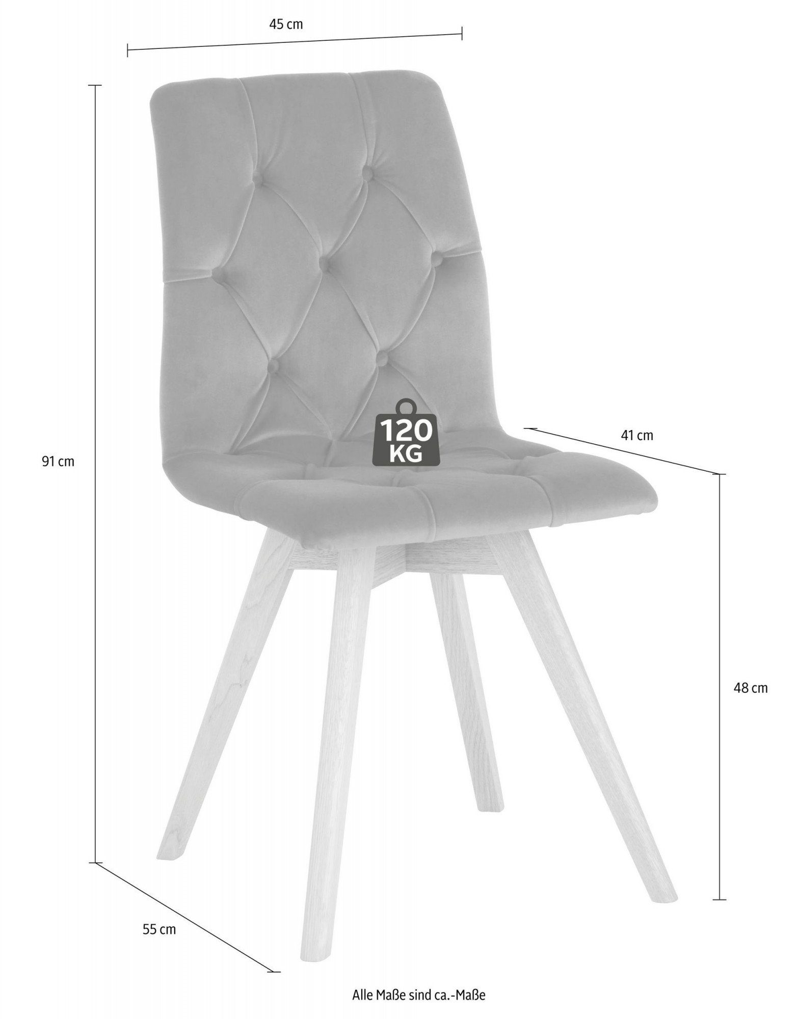 andas Eetkamerstoel Rania met massief houten poten (set, 2 stuks)
