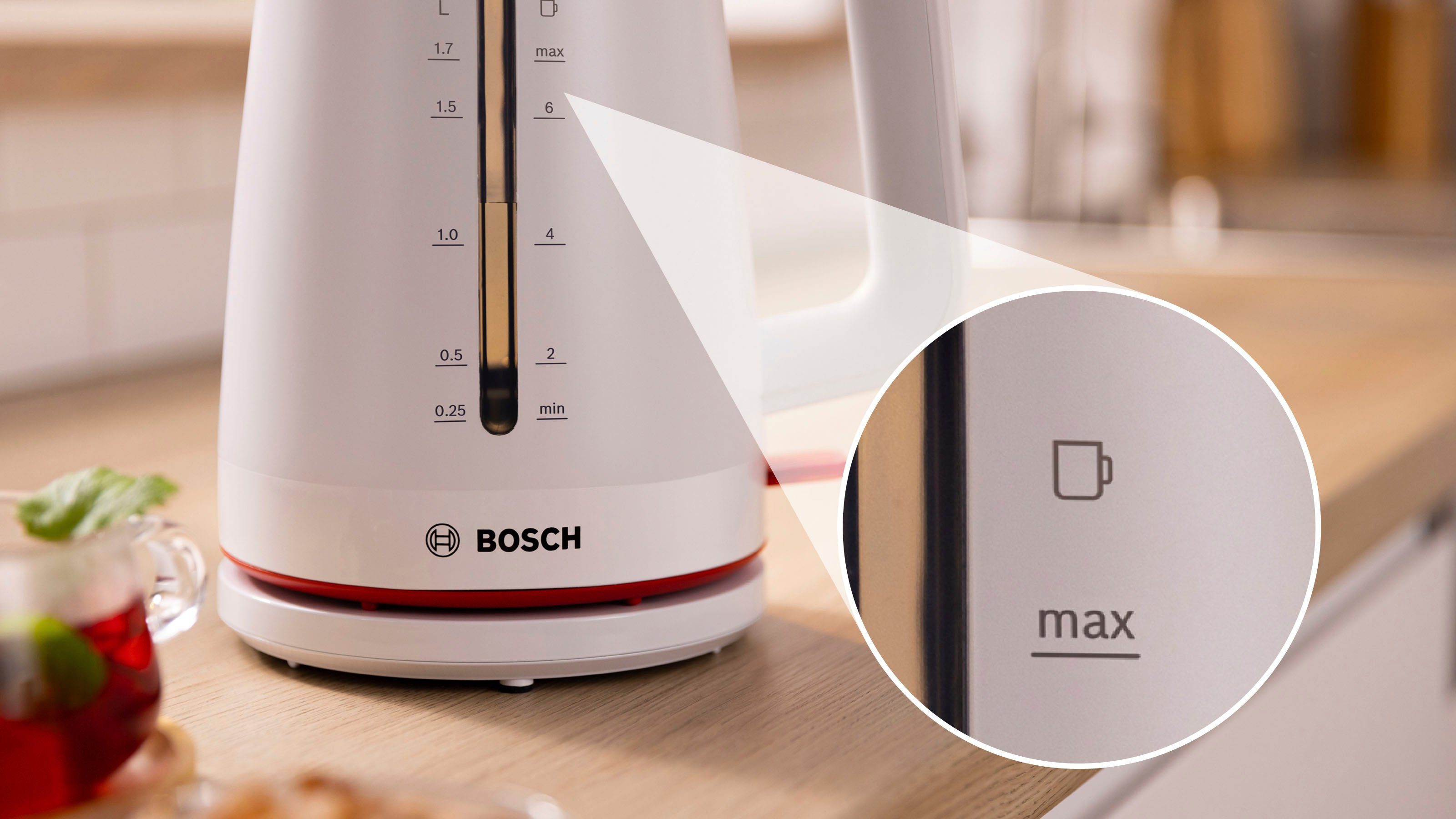 BOSCH Waterkoker MyMoment TWK3M121, 1,7 l, Automatische uitschakeling, kopjesweergave, aan beide kanten waterniveauaanduiding
