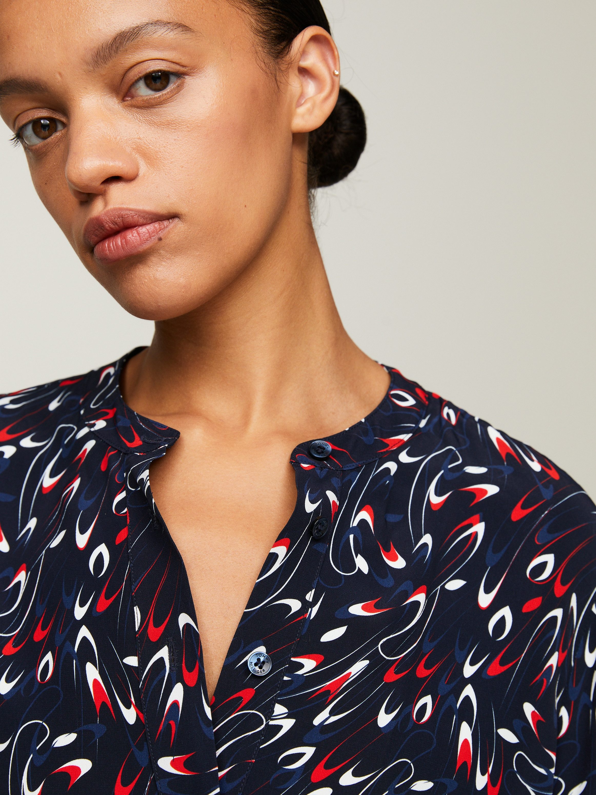 Tommy Hilfiger Blouse met lange mouwen SMALL RIBBON COLLARLESS REG LS