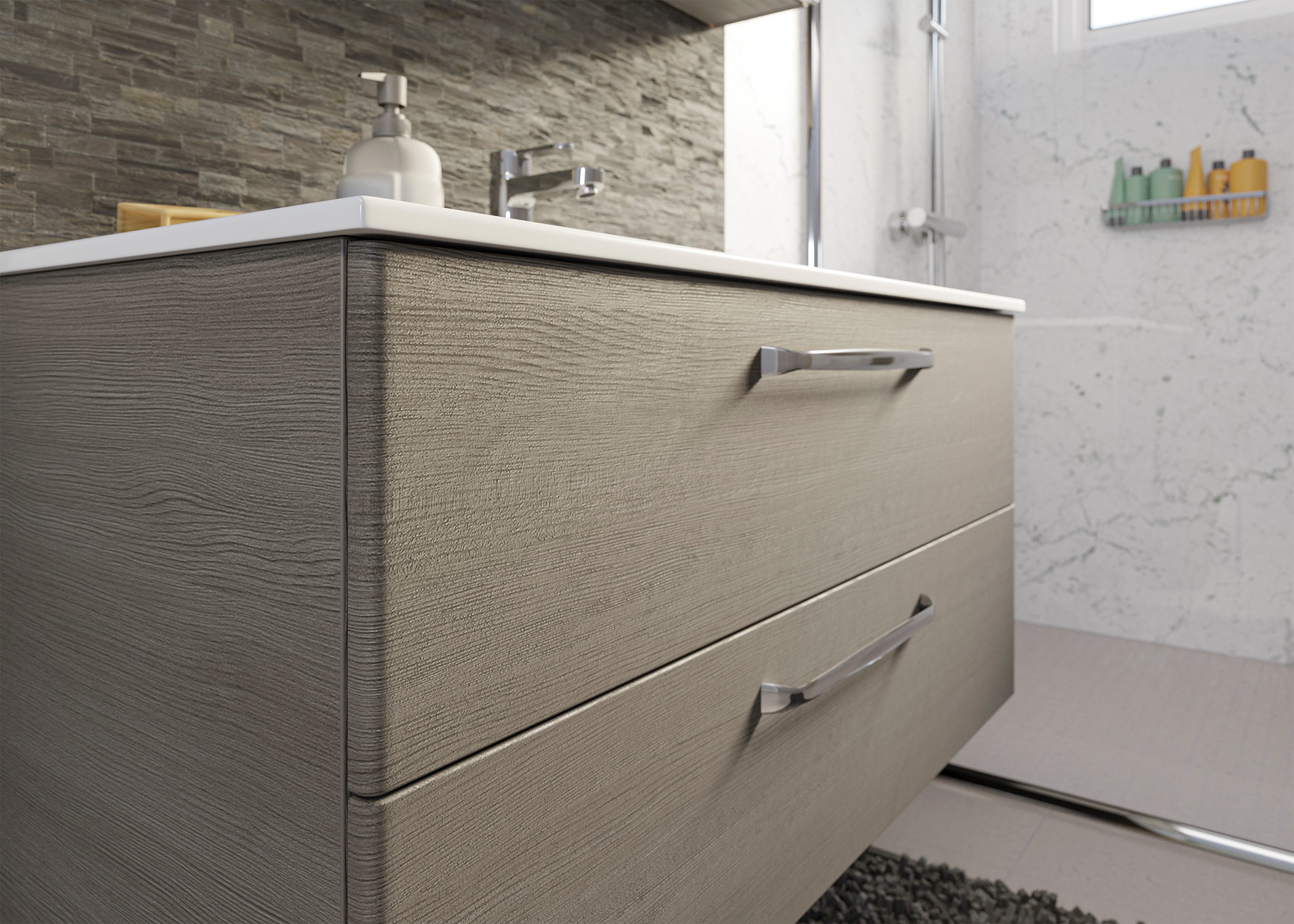 Saphir Badmeubelset Trentino 2-delig mineralen marmer wasbak, spiegelkast met LED-profiel (3 stuks)