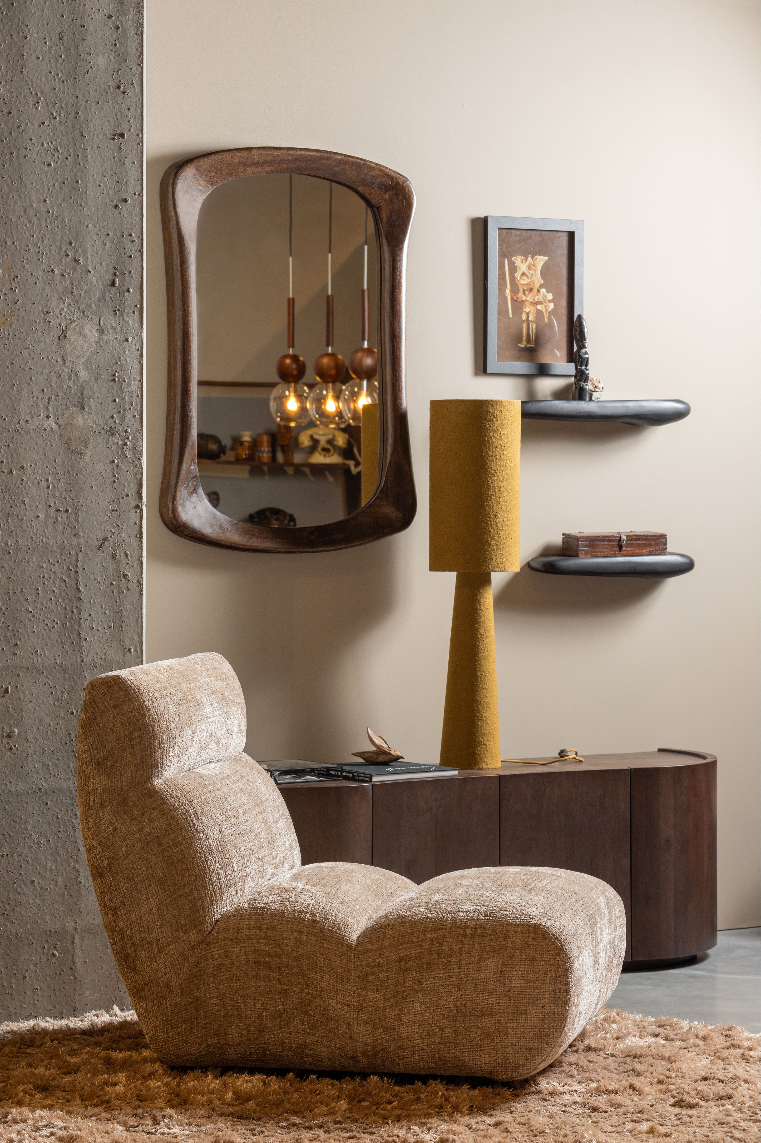 WOOOD Fauteuil Observe vrijstaand, grof geweven chenille-stof, h 82 cm x b 75 cm