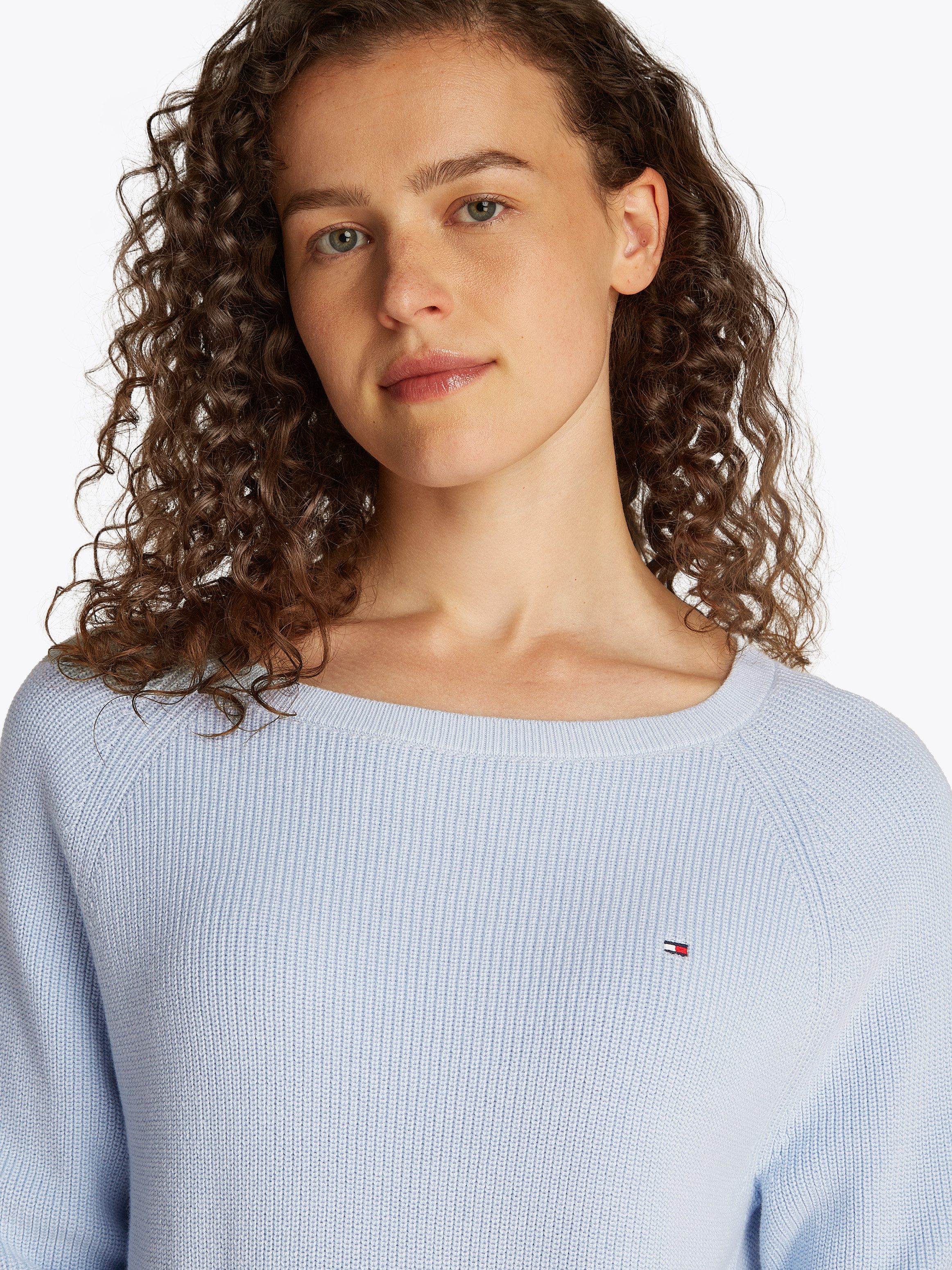 Tommy Hilfiger Gebreide trui CO CARDI FINE GG LS BOAT-NK SWT met raglanmouwen, logo-borduursel