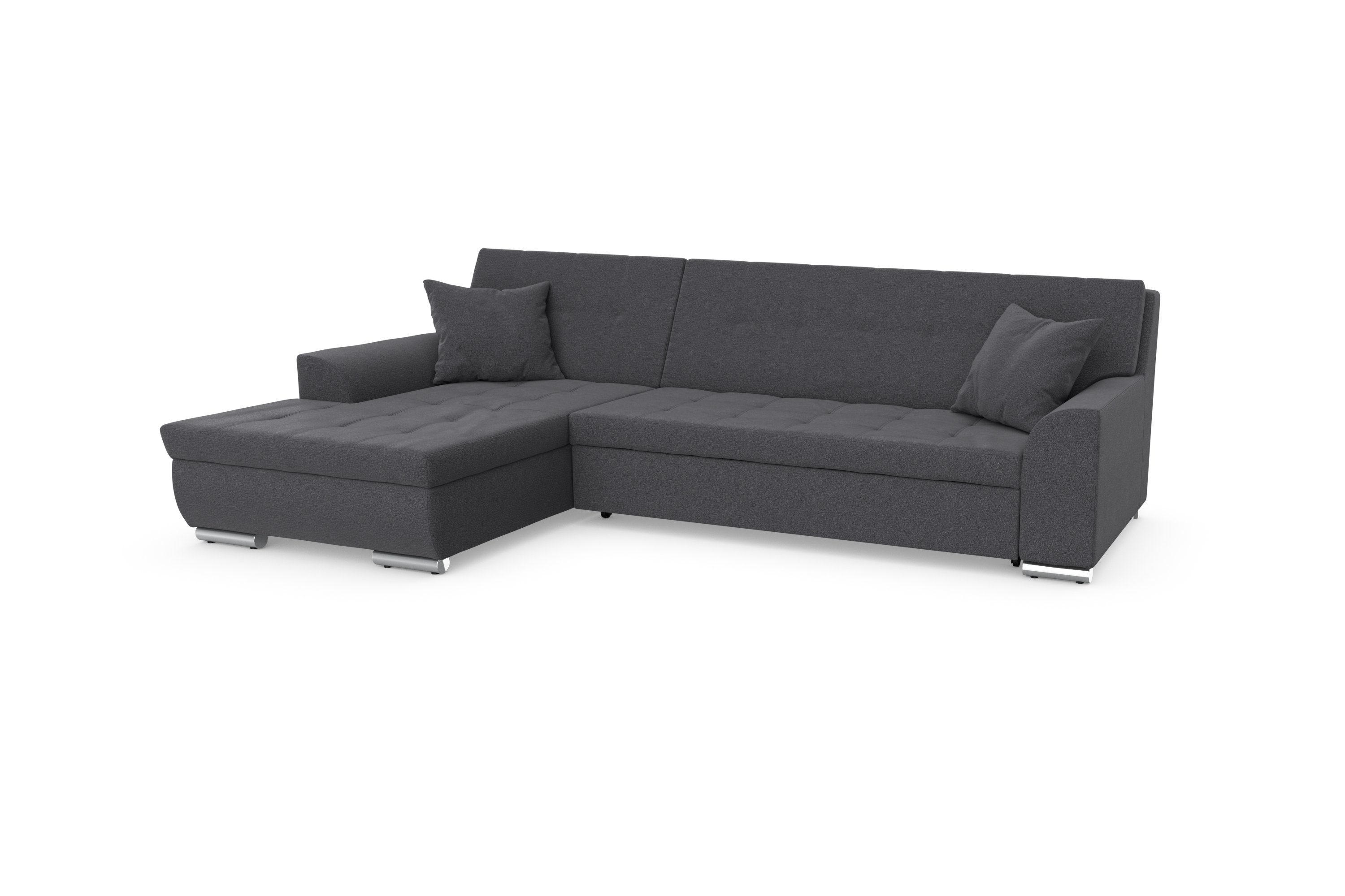 DOMO collection Hoekbank Treviso veel bekledingen, ook in cord, L-vorm, B/D/H: 267/80/83 cm optioneel met slaapbank functie, incl. sierkussens, hoogwaardig doorgestikt patroon