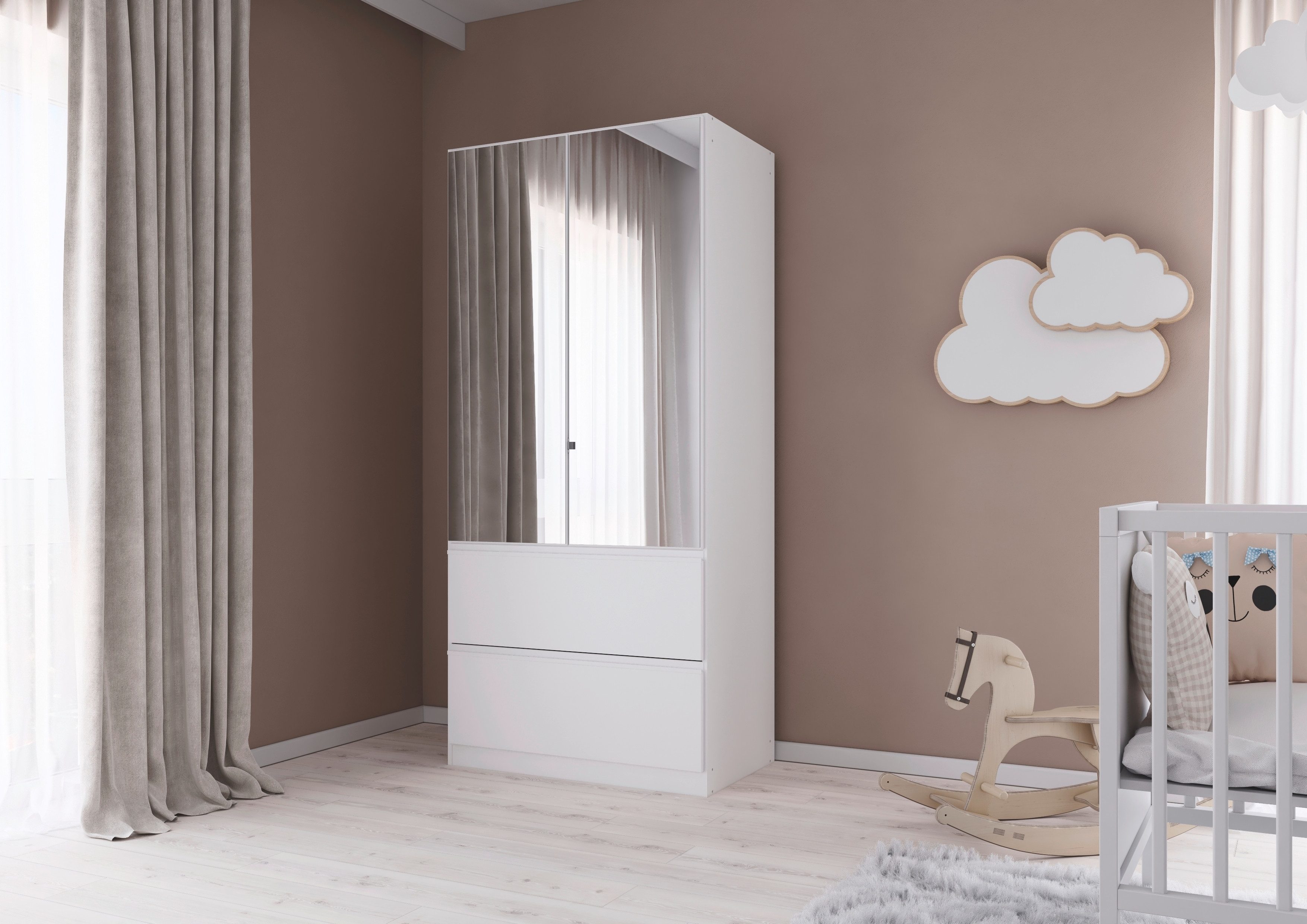 rauch Draaideurkast Kledingkast Kast Garderobe Wasmand COSTA in 3 Breedtes met spiegel, greeploos front en push-to-open functie made in germany