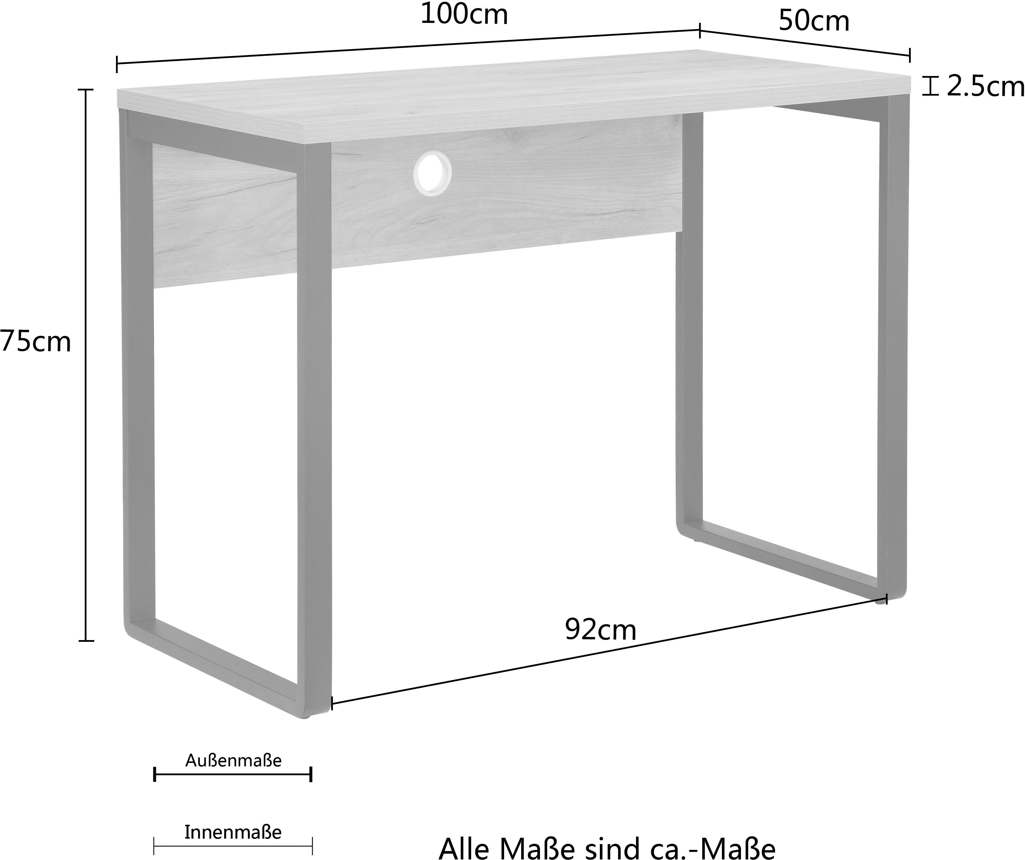 Places of Style Bureau Moid Computertafel, kabeldoorvoer, metalen slede, breedte 100 cm