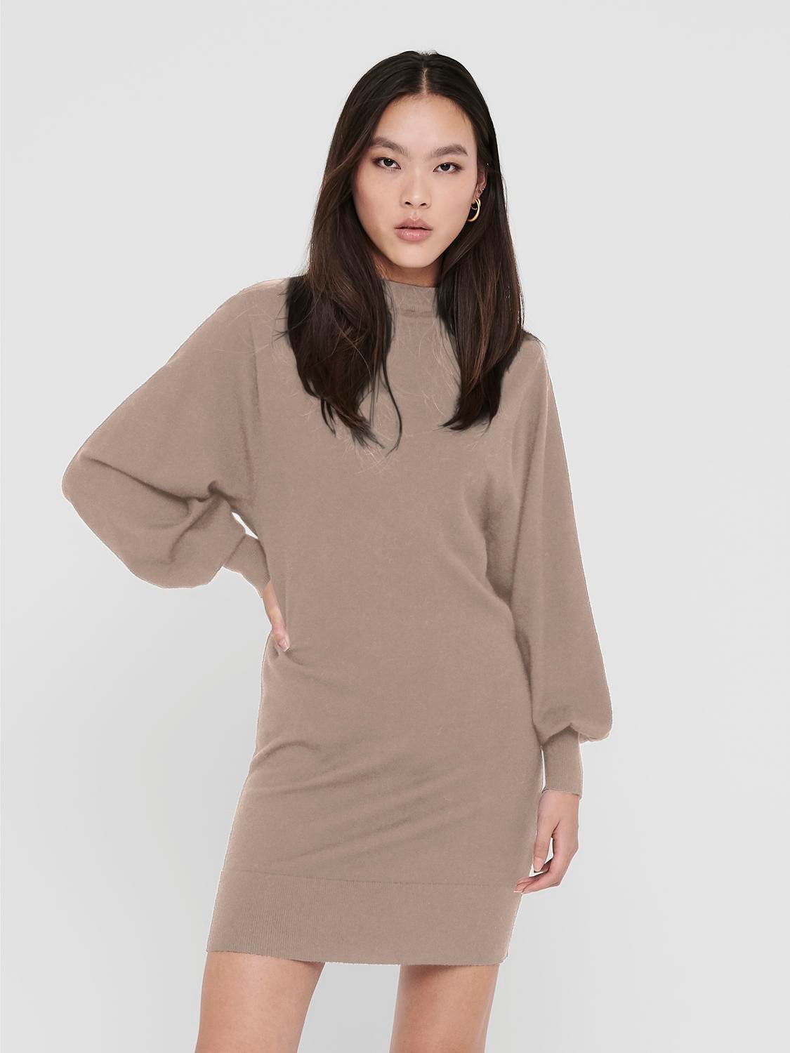 Only Gebreide jurk ONLLABELLE LIFE L/S DRESS KNT NOOS dames gebreide jurken maat M (38) bruin