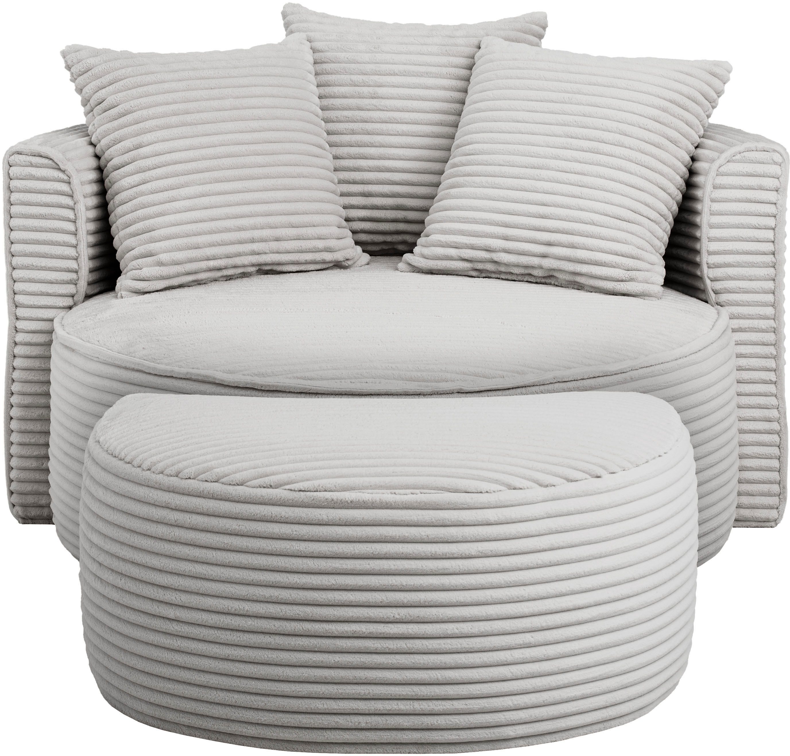 LeGer Home by Lena Gercke XXL-fauteuil Isalie, ronde stoel met voetensteun, leesstoel, loveseat, grote stoel (set)