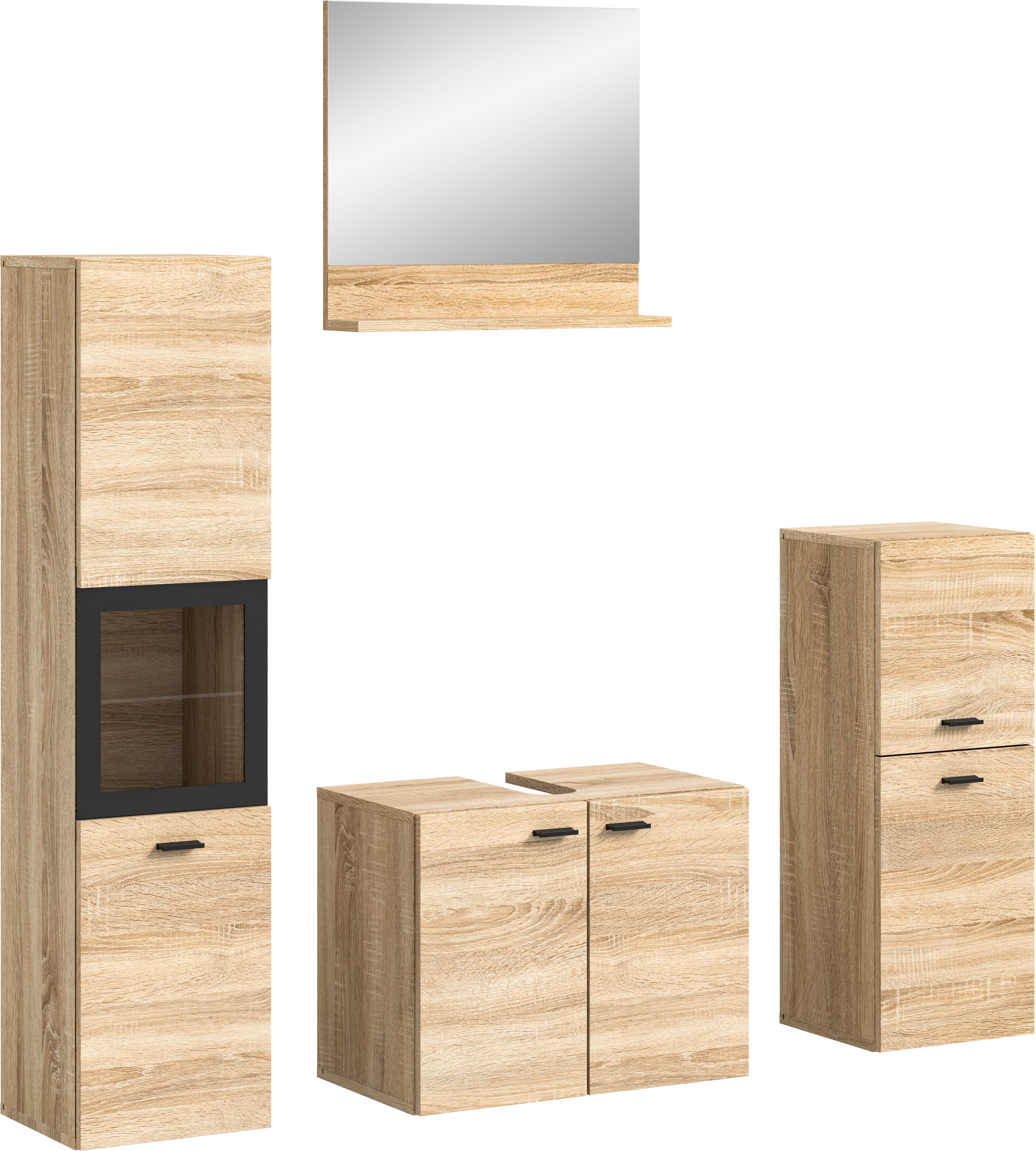 welltime Badmeubelset Tampa, breedte 137cm, 4-delig Wastafelonderkast, spiegel, hoge kast, midikast (4 stuks)