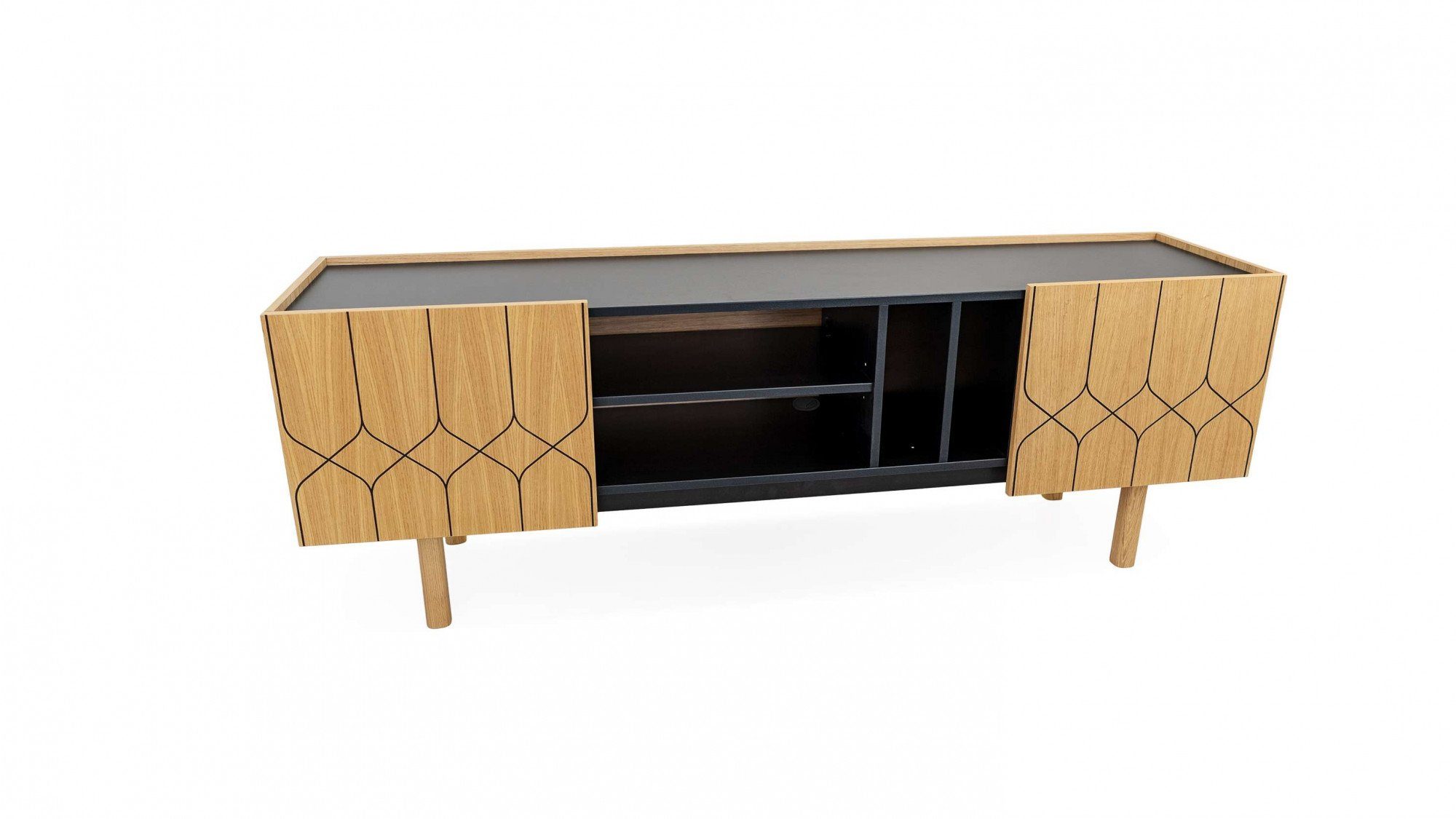 Woodman Dressoir PORTO Commode, decoratieve frezingen, met eikenhoutfineer, breedte 175 cm