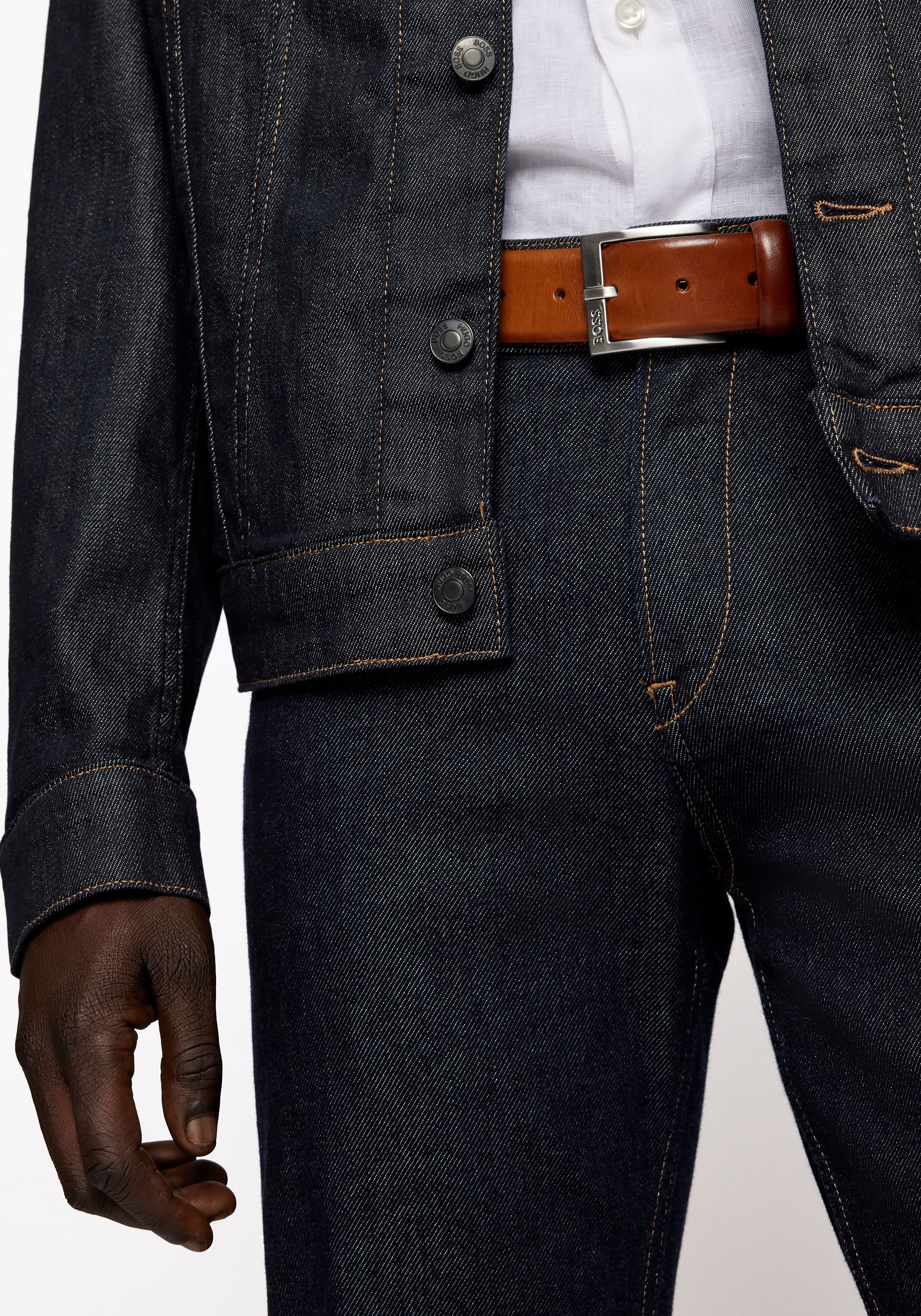 Boss Leren riem met vierkante sluiting en gegraveerd logo