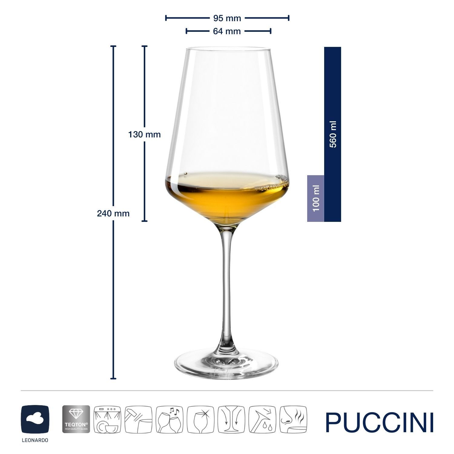 LEONARDO Wittewijnglas Glazen-set PUCCINI + poetsdoek, 7-delig 6 witte wijn glazen, 560 ml, met poetsdoek (set, 7-delig)