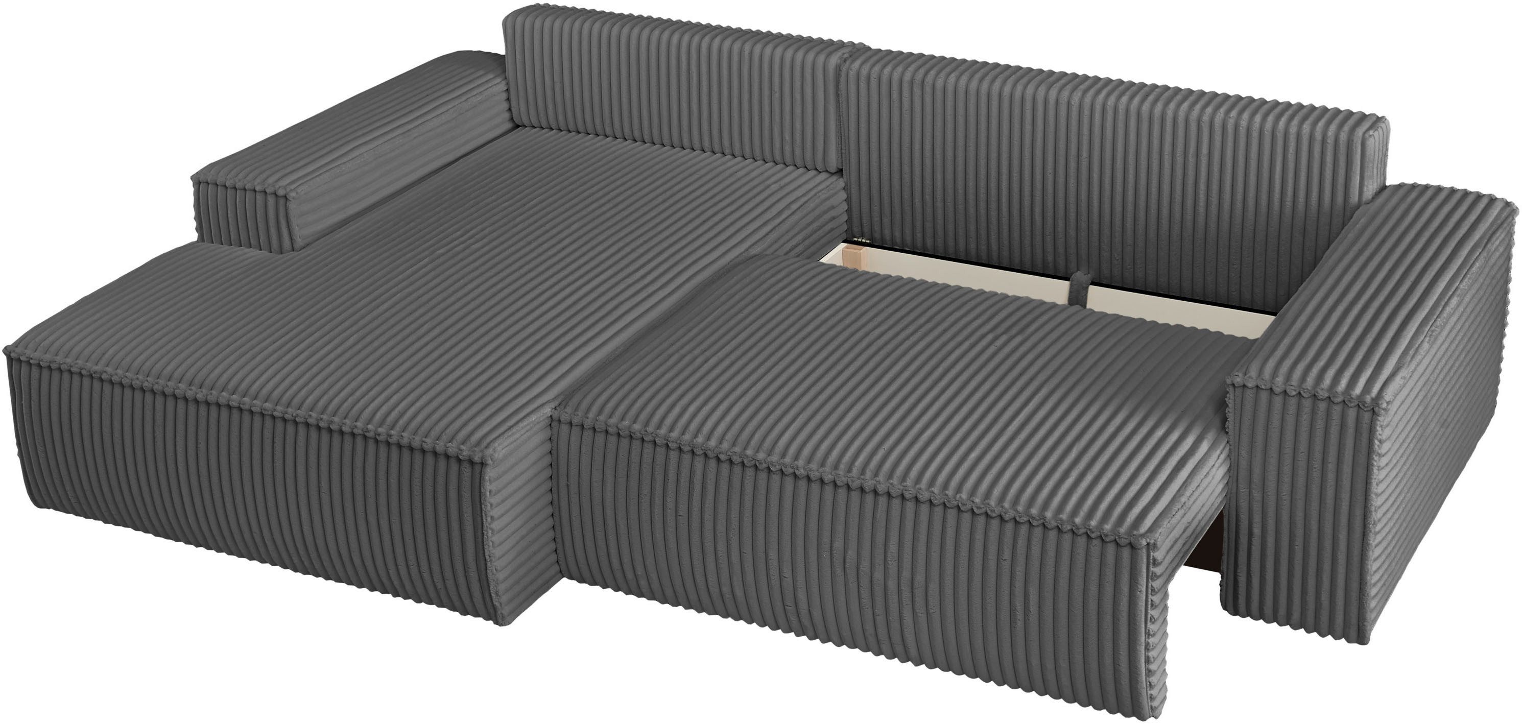 andas Hoekbank Finnley slaapbank 267 cm in Bouclé, fijne structuur en cord, L-vorm