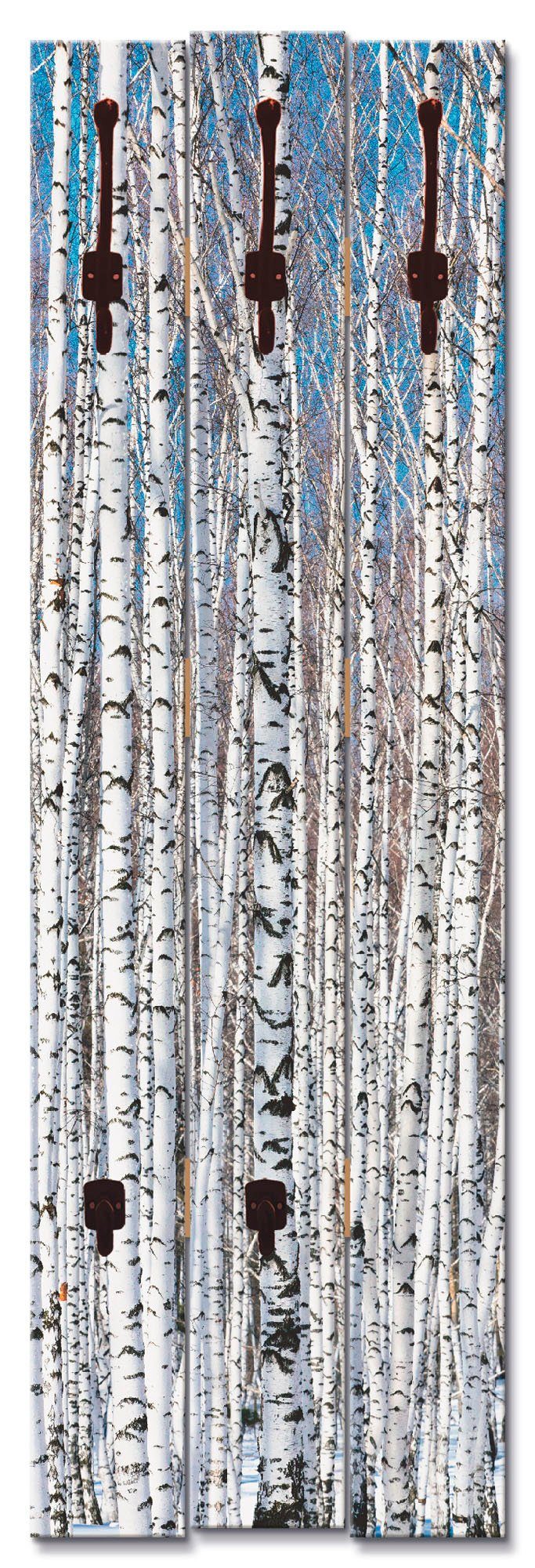 Artland Kapstokpaneel Winter berkenbos winter sereniteit ruimtebesparende kapstok van hout met 5 haken, geschikt voor kleine, smalle hal, halkapstok