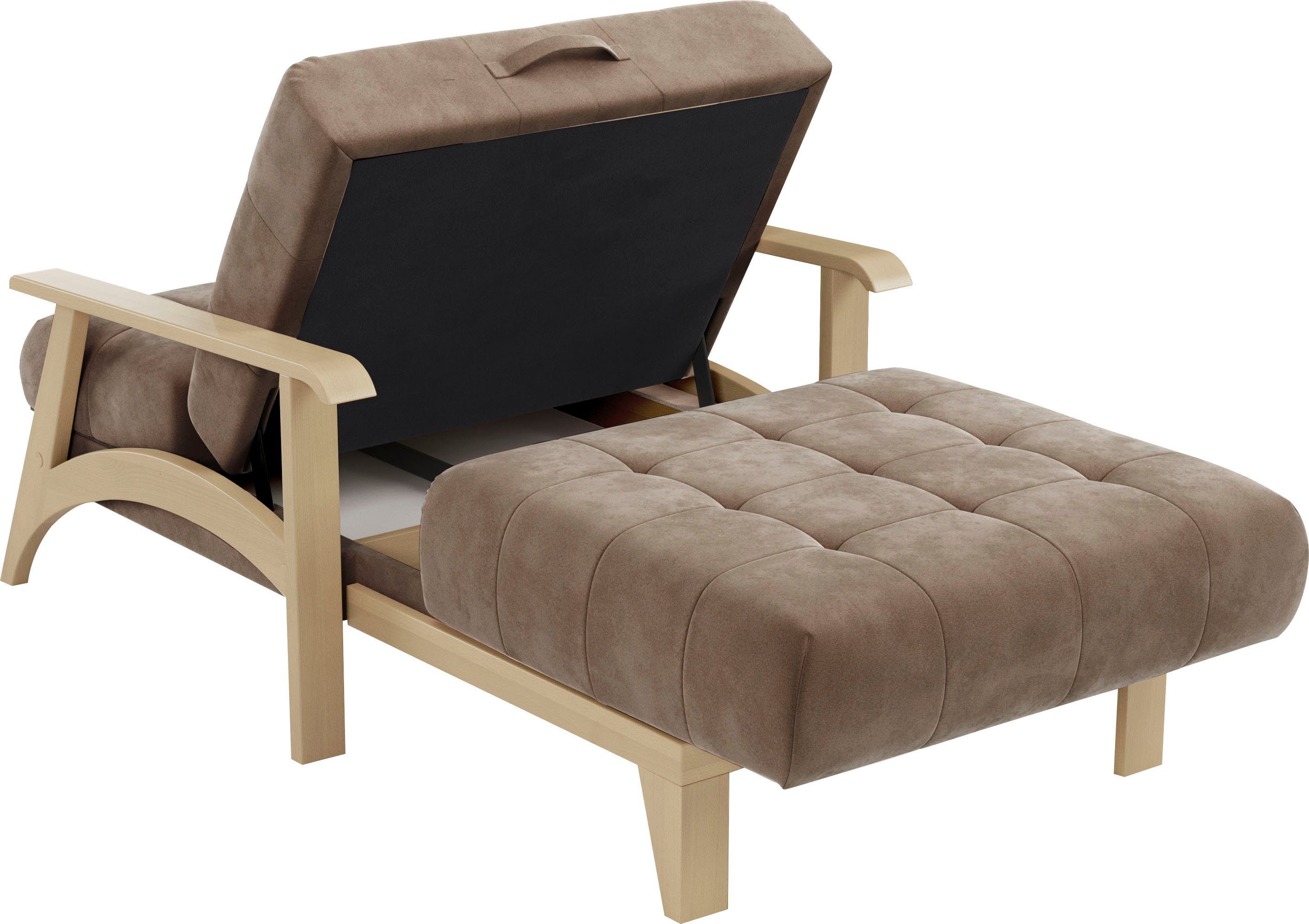 sit&more Récamier Billund Armleuningen van natuurlijk beukenhout, verschillende bekledingen en kleuren