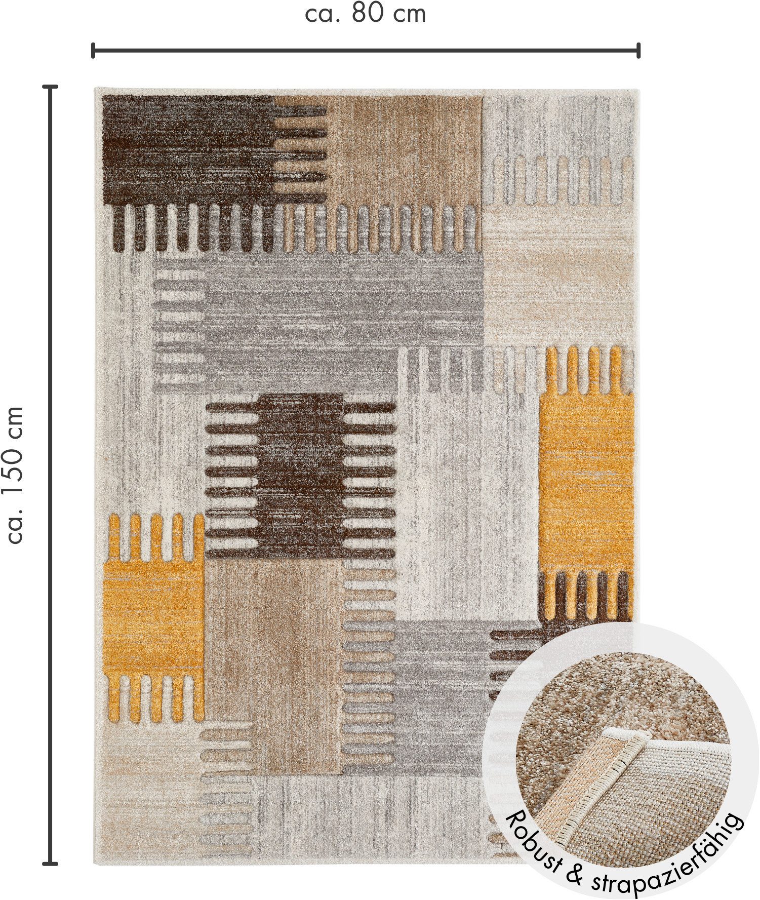 LUXOR living Vloerkleed Toronto Kortpolig, modern patchwork-ontwerp, hoog-laag structuur, woonkamer