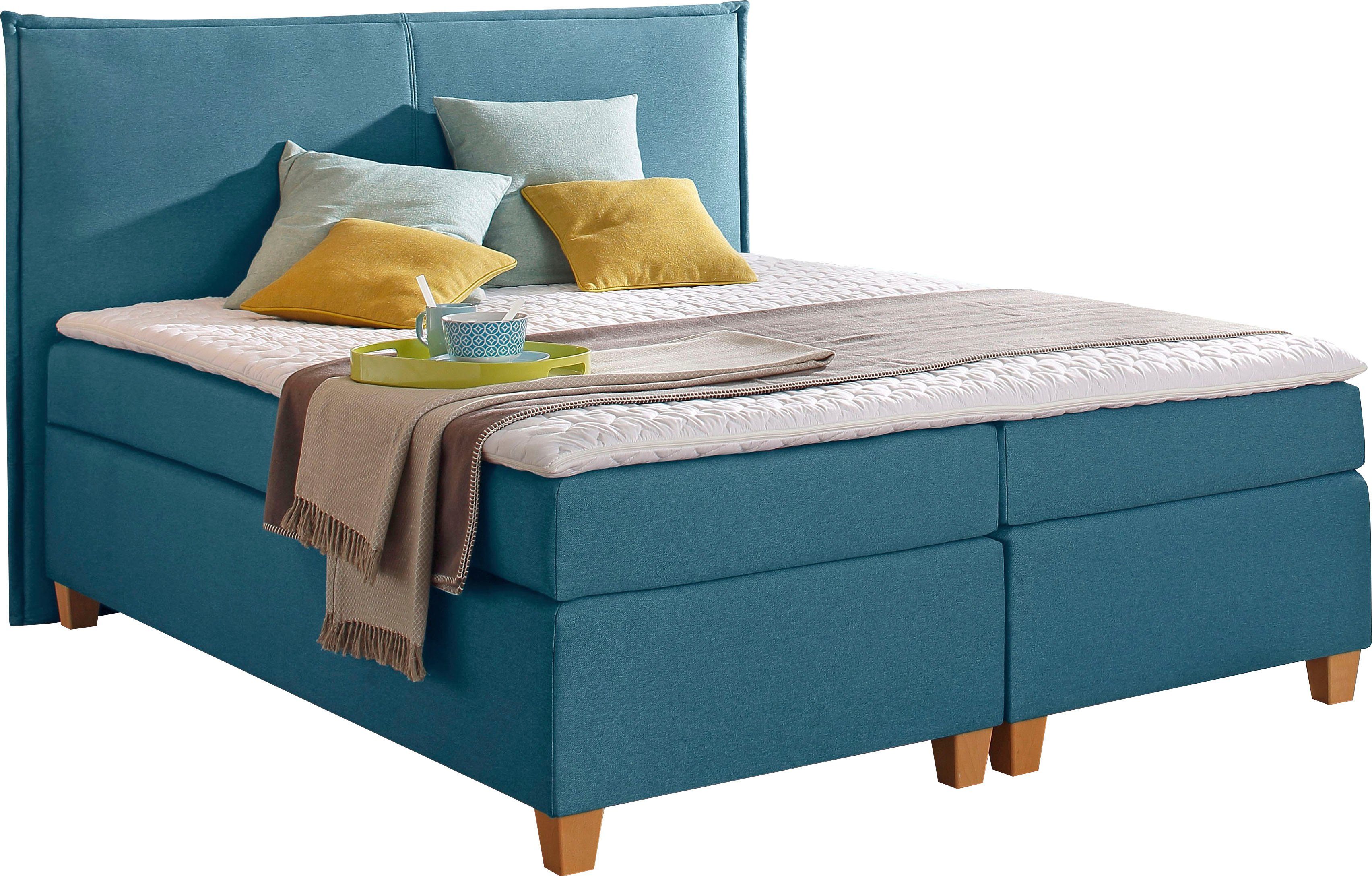Home affaire Boxspring Houssay incl. topmatras, 5 breedtes, 2 hardheden ook in extra lang 220 cm boxsprings blauw