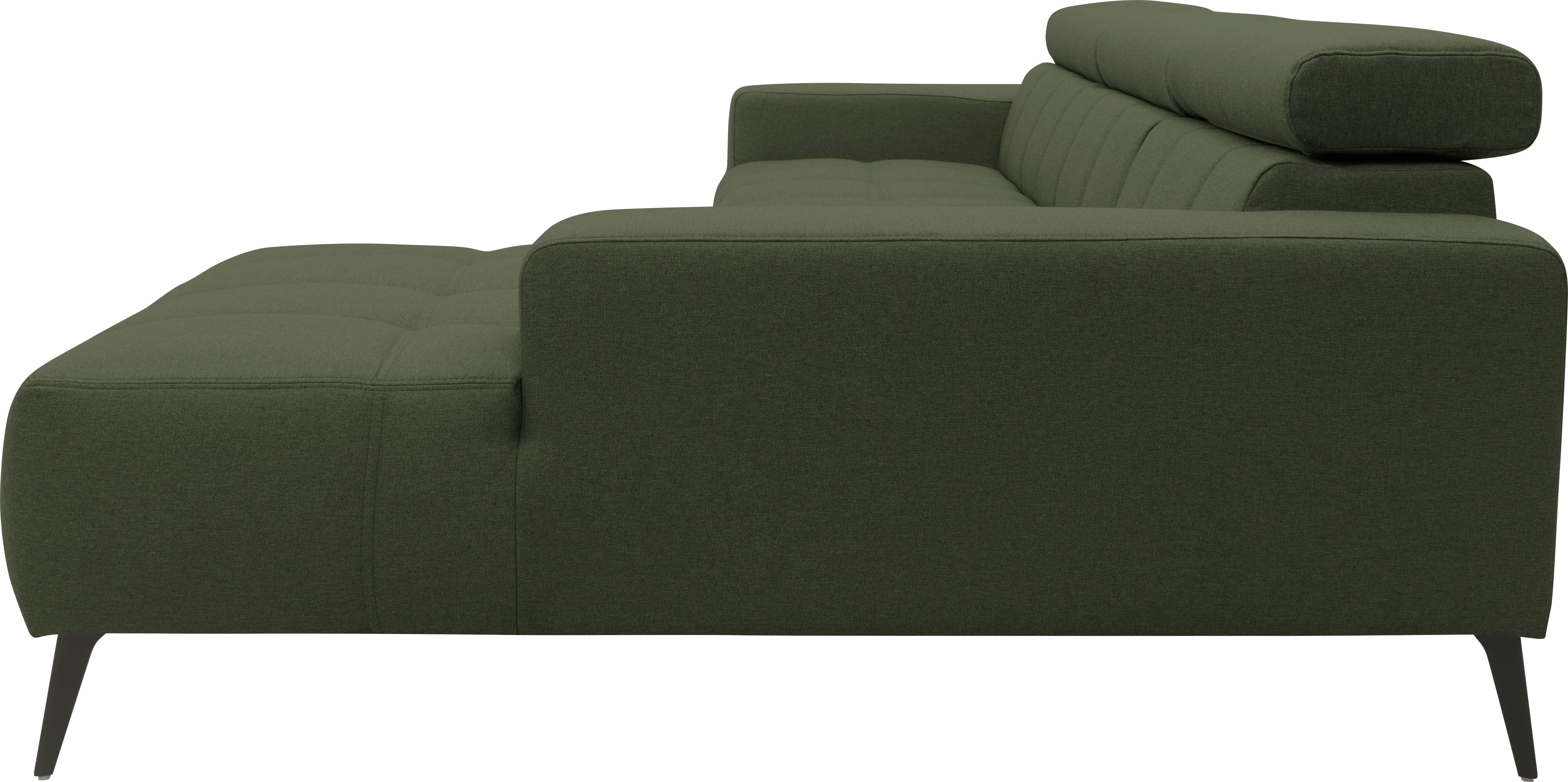 DOMO collection Hoekbank Trento L-vorm, met sledevoet of enkele voet naar keuze met verstelbare hoofdsteun, récamier links/rechts bestelbaar
