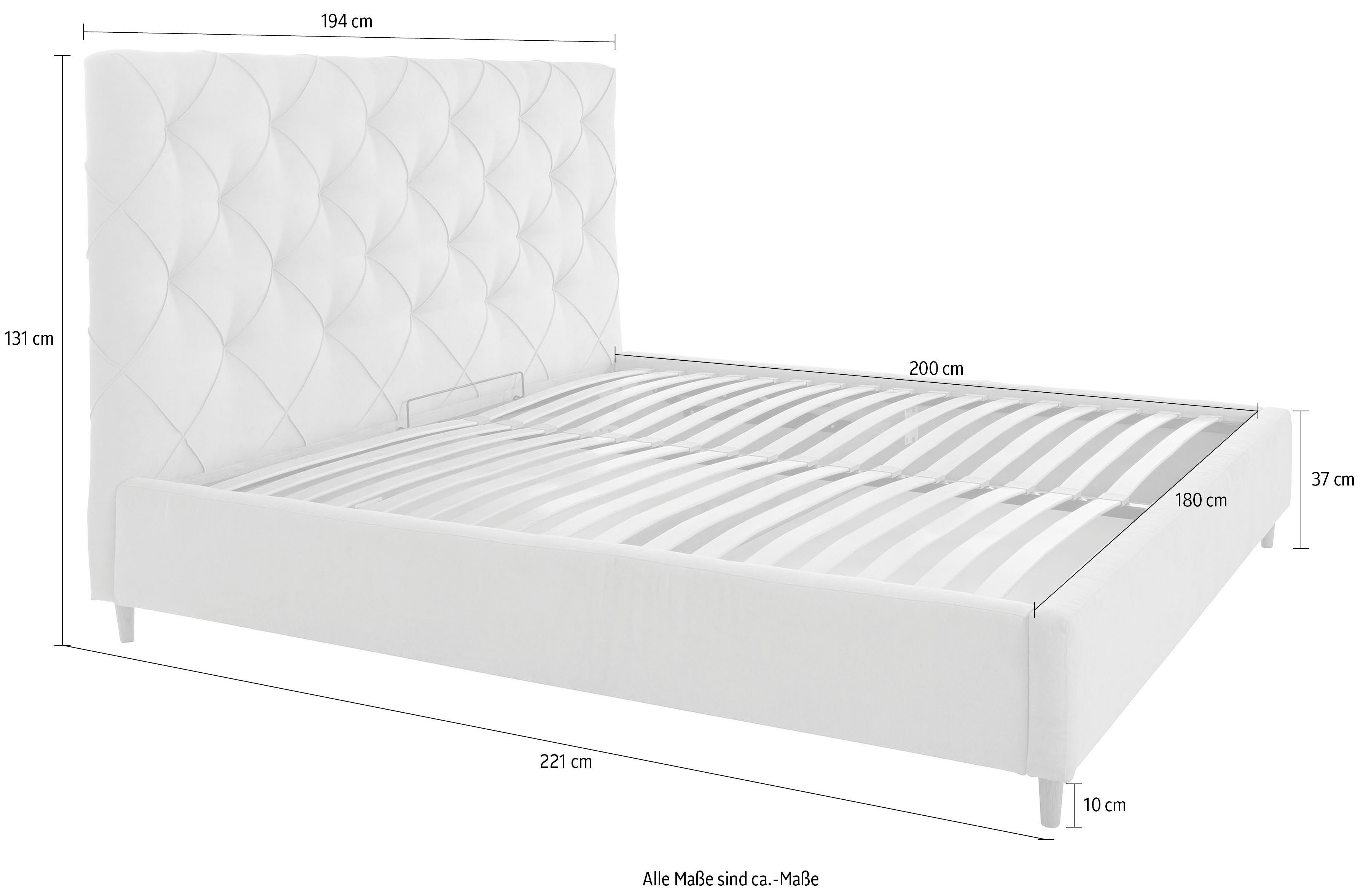 Leonique Gestoffeerd bed LOUANNE met mooie capitonnage aan de achterkant, met bedkist