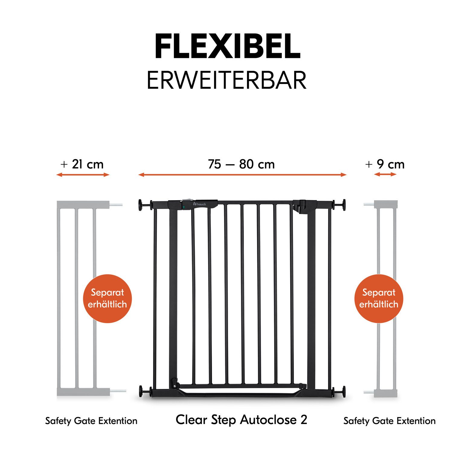 Hauck Traphek Clear Step Autoclose 2, Black ook als traphekje te gebruiken, 75-80, vlakke doorgang