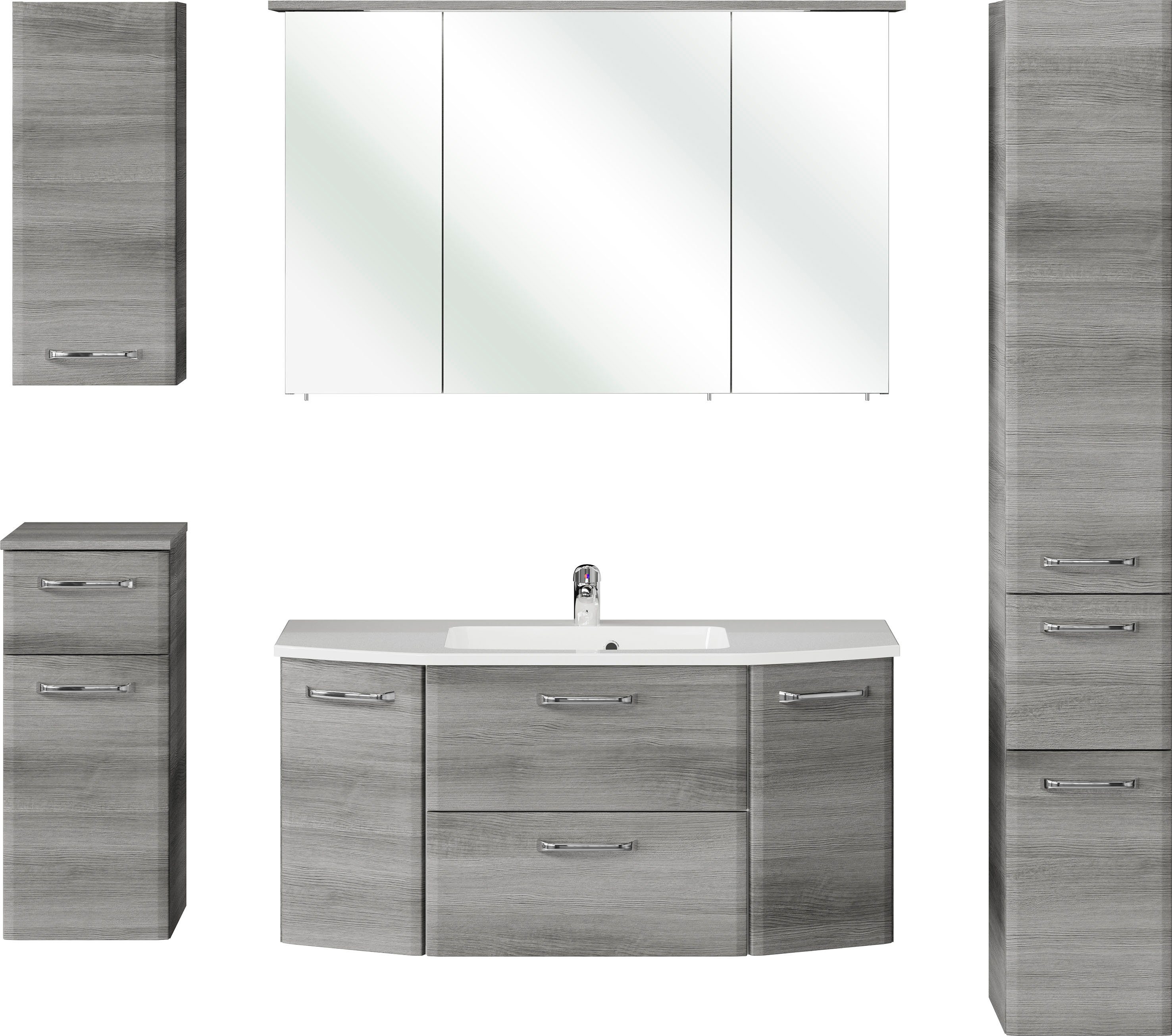 Saphir Badkamerserie Quickset 5-delig, mineraalmarmeren wastafel en LED-spiegelkast (6-delig) badmeubelsets grijs