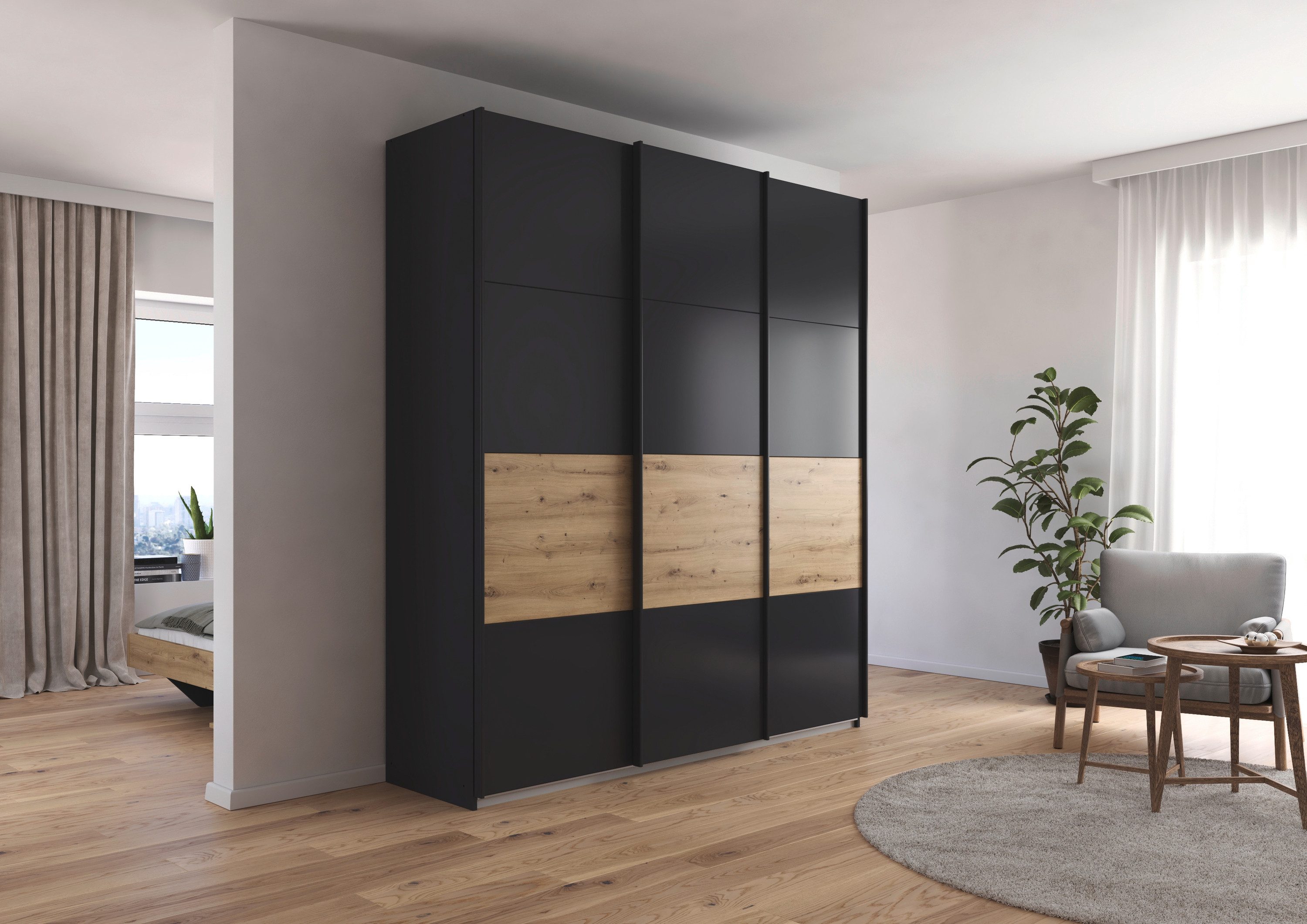 rauch Schuifdeurkast Kledingkast Kast Garderobe CORTONA inclusief indeling, 2 stoffen dozen en extra planken