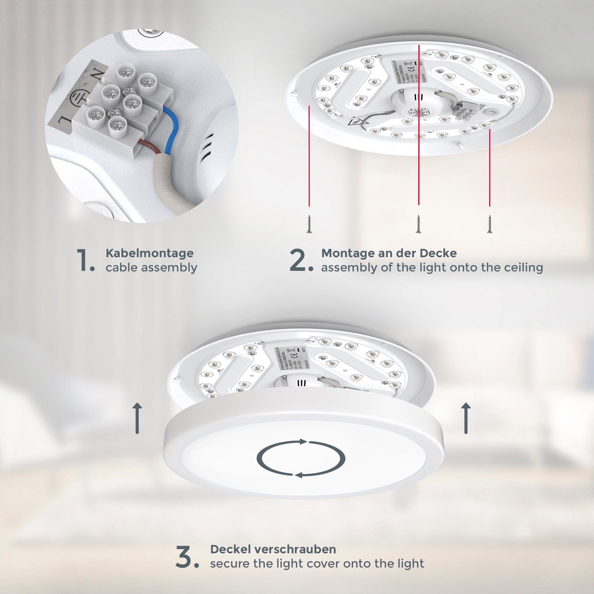 B.K.Licht Led-plafondlamp BK_DL1521 LED plafondlamp, Ø28cm, neutraal wit licht, wit Keukenlamp, 8 Watt, 2.000 lumen, 4.000 Kelvin woonkamerlamp (1 stuk)
