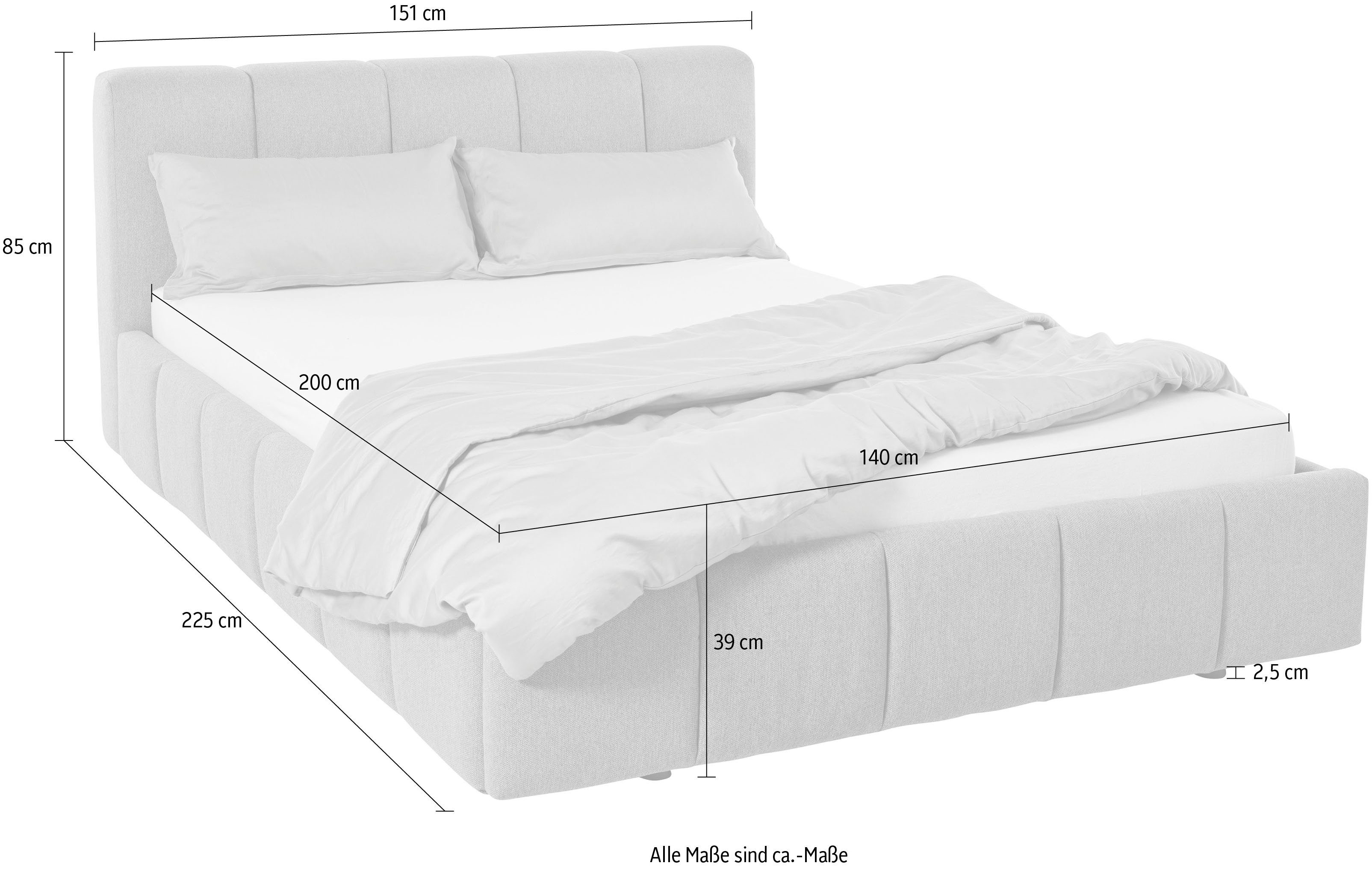 LeGer Home by Lena Gercke Gestoffeerd bed Maileen in 5 breedten en 3 kleuren, incl. rolbodem