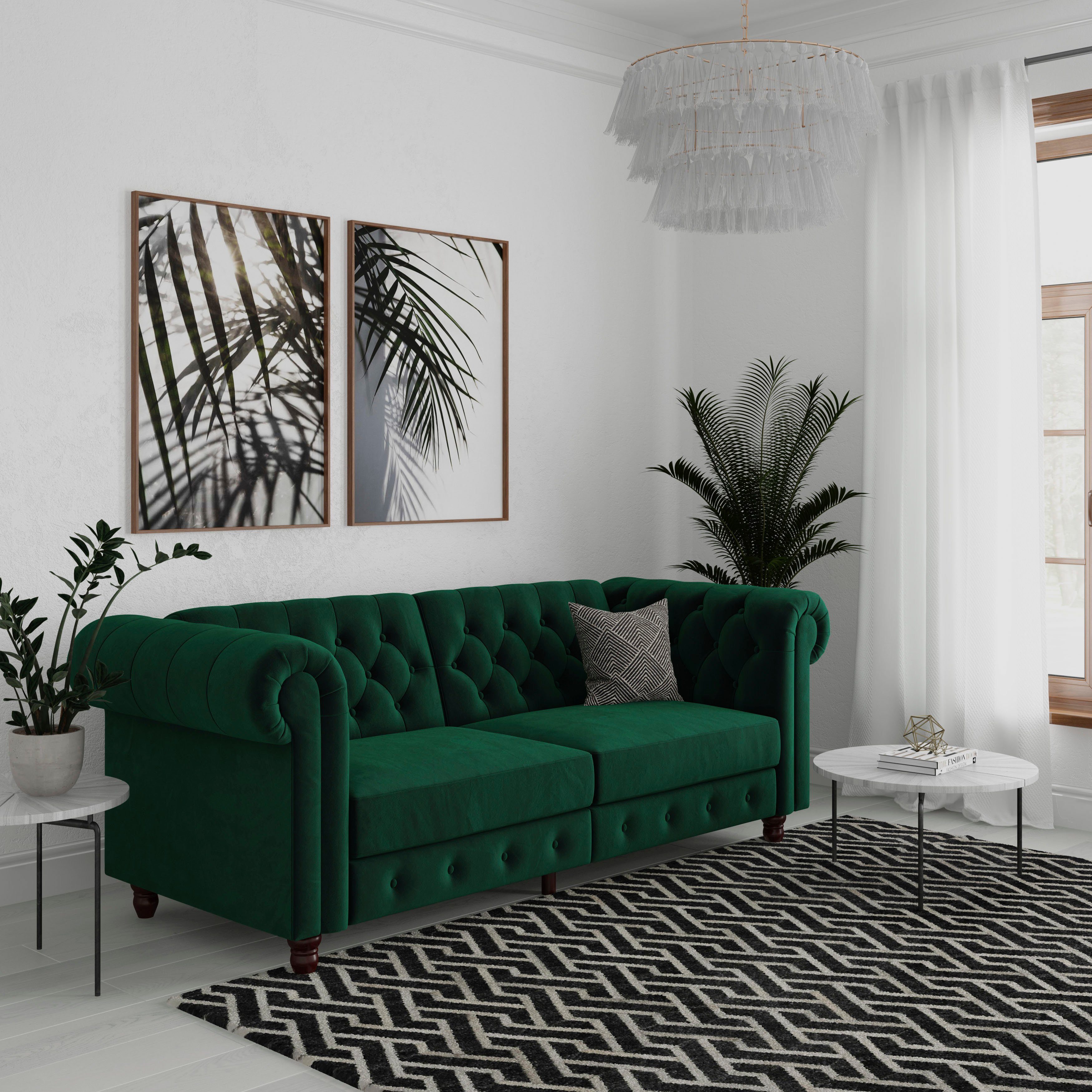 Dorel Home 3-zitsbank Felix, slaapbank 236 cm(ligoppervlak 108 x 190 cm), rugleuning 3-voudig verstelbaar, velours, kunstleer, luxe vintage microvezel