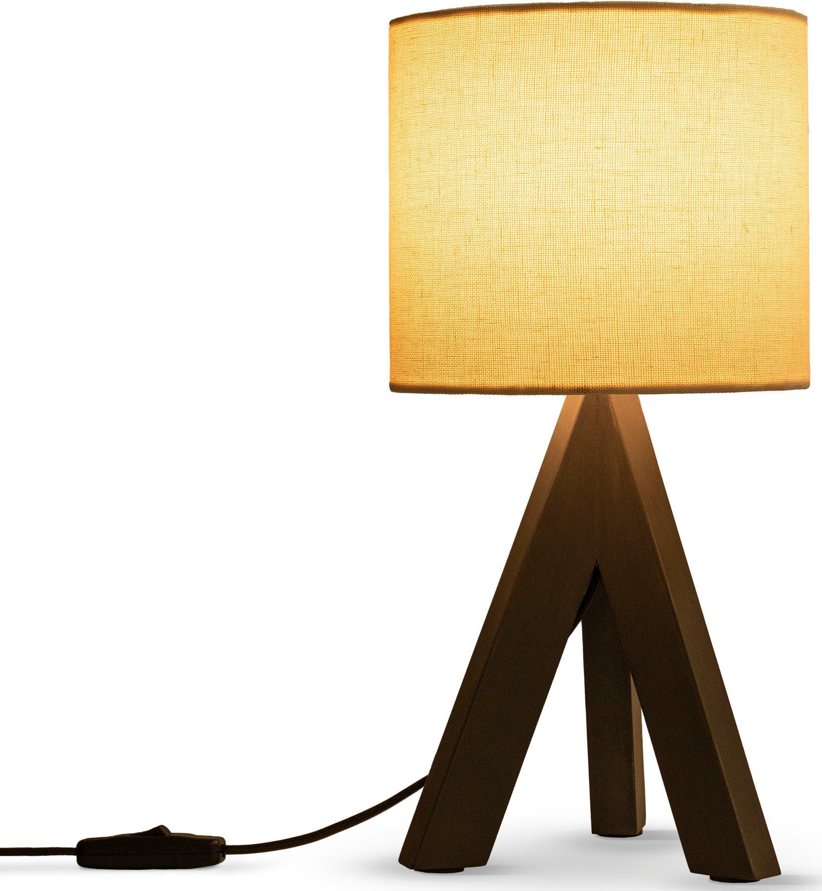 Paco Home Tafellamp BAJO CANVAS UNI COLOR Driepotig massief hout, textielscherm uni linnen, Ø 17 cm, H. 35 cm