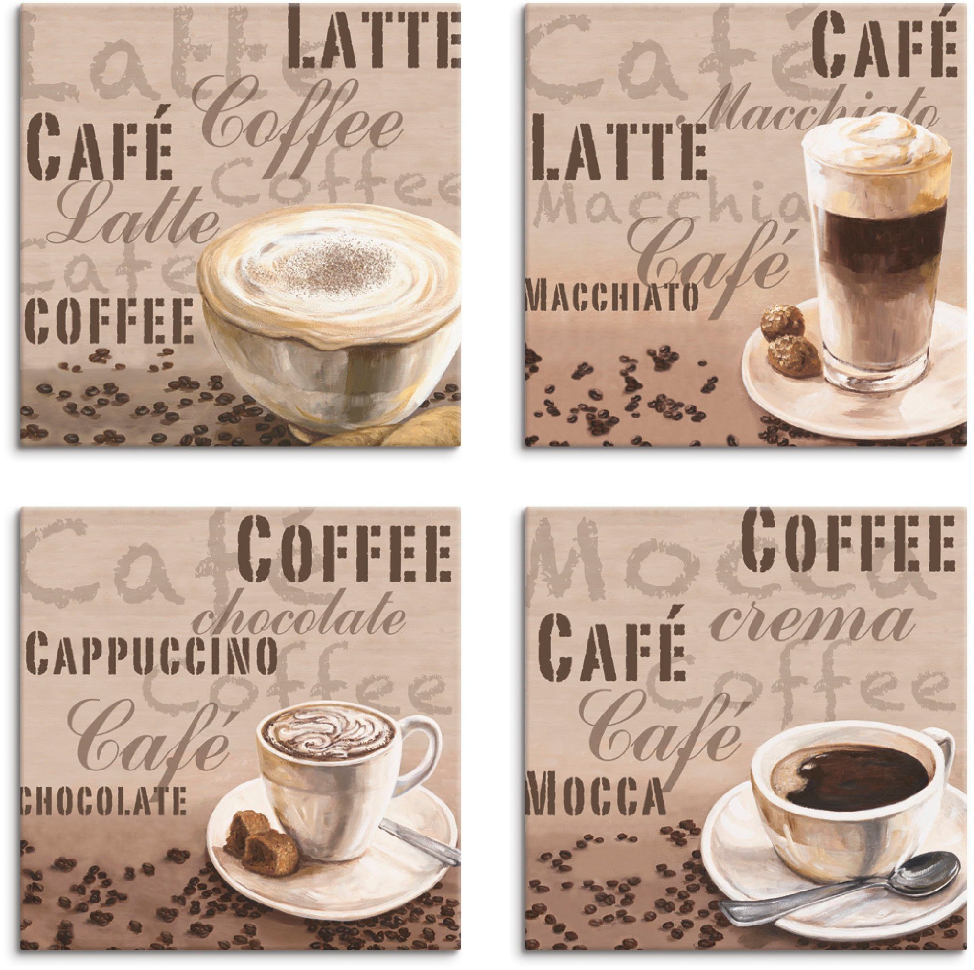 Artland Artprint op linnen Café au lait latte MacchiatoChocolade (4 stuks)