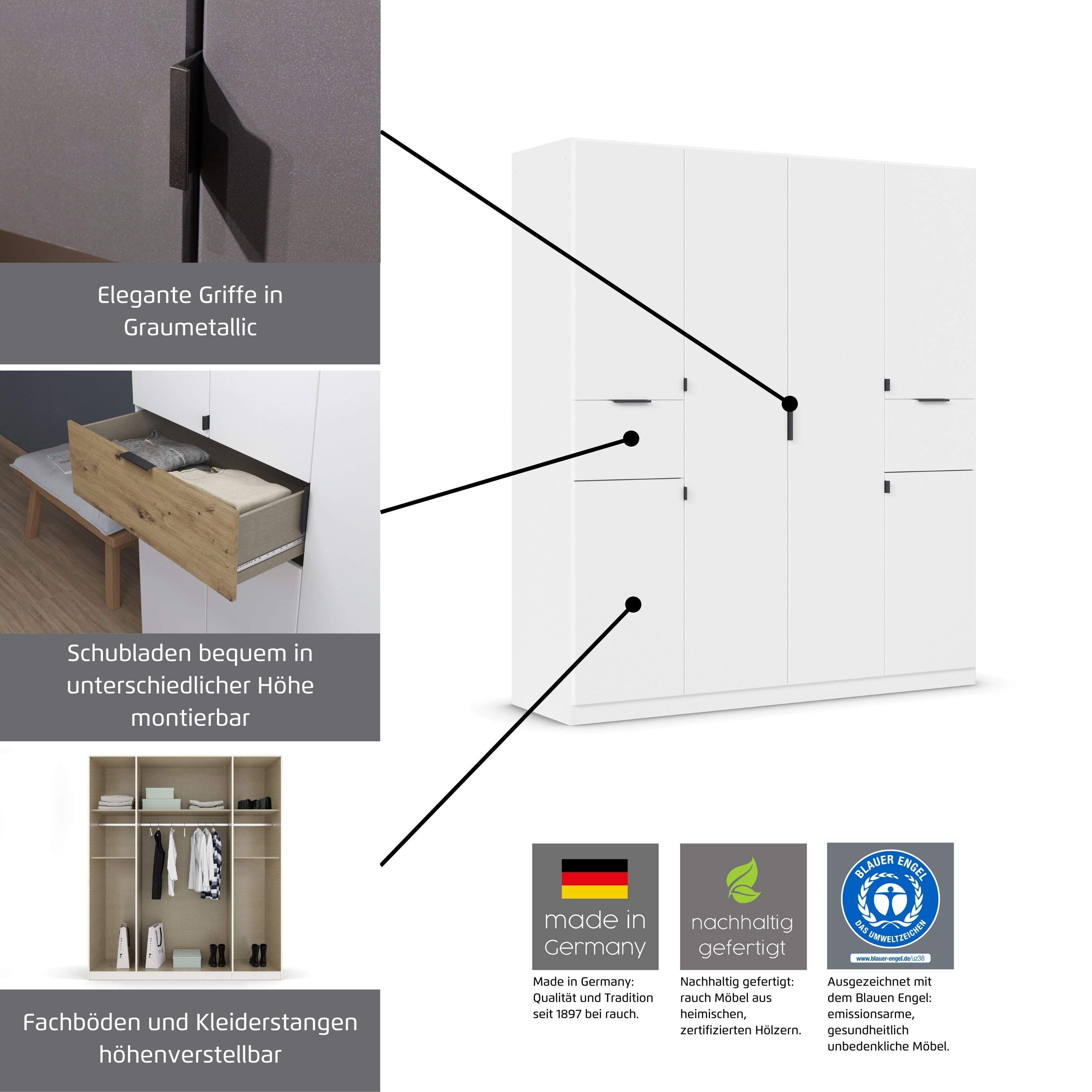 rauch Draaideurkast Kledingkast kast garderobe waskast TICAO met 2 ruime lades, veel opbergruimte made in germany