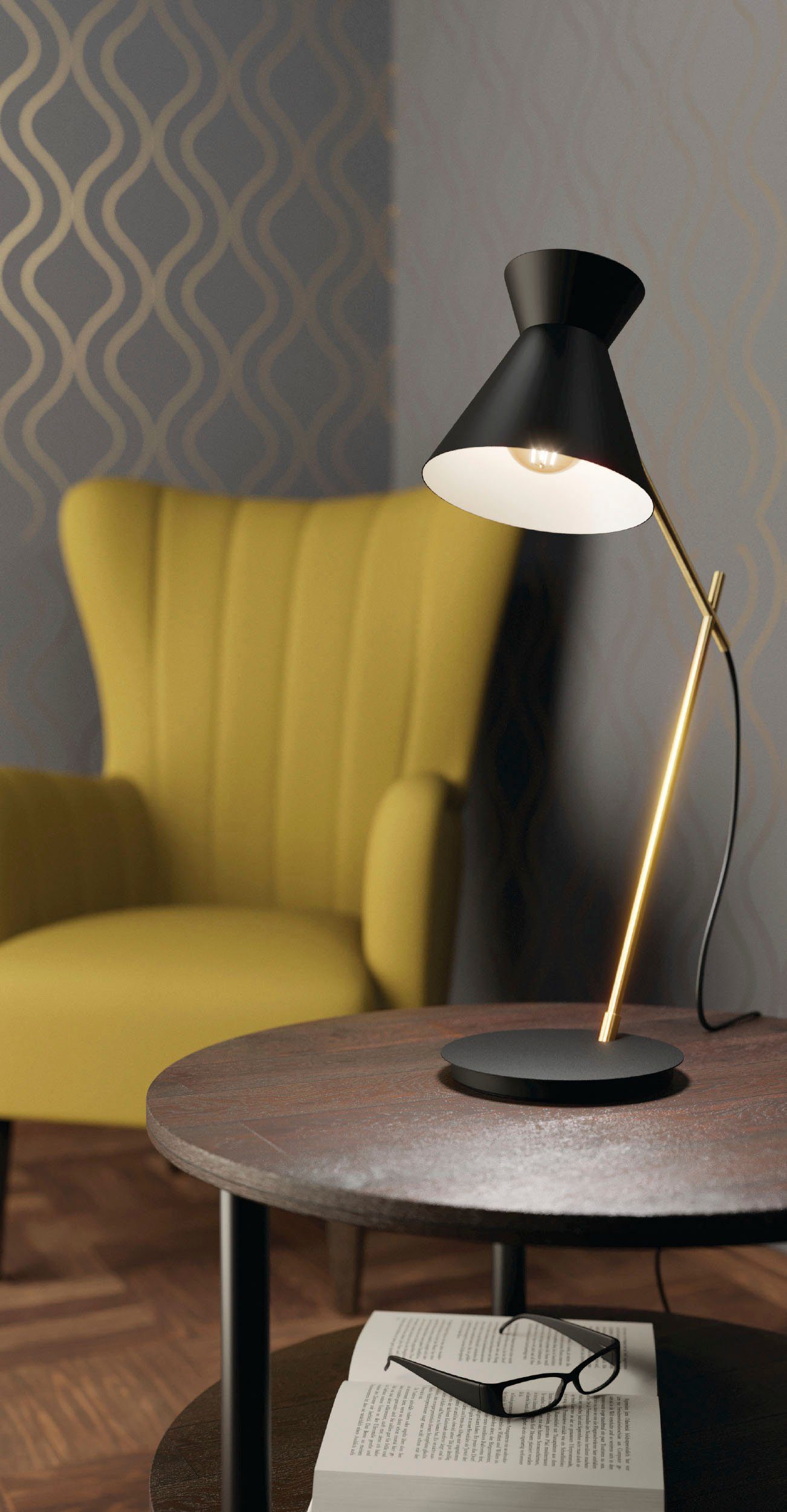 EGLO Tafellamp AMEZAGA Tafellamp in zwart en messing van staal - excl. E27 - 10W (1 stuk)