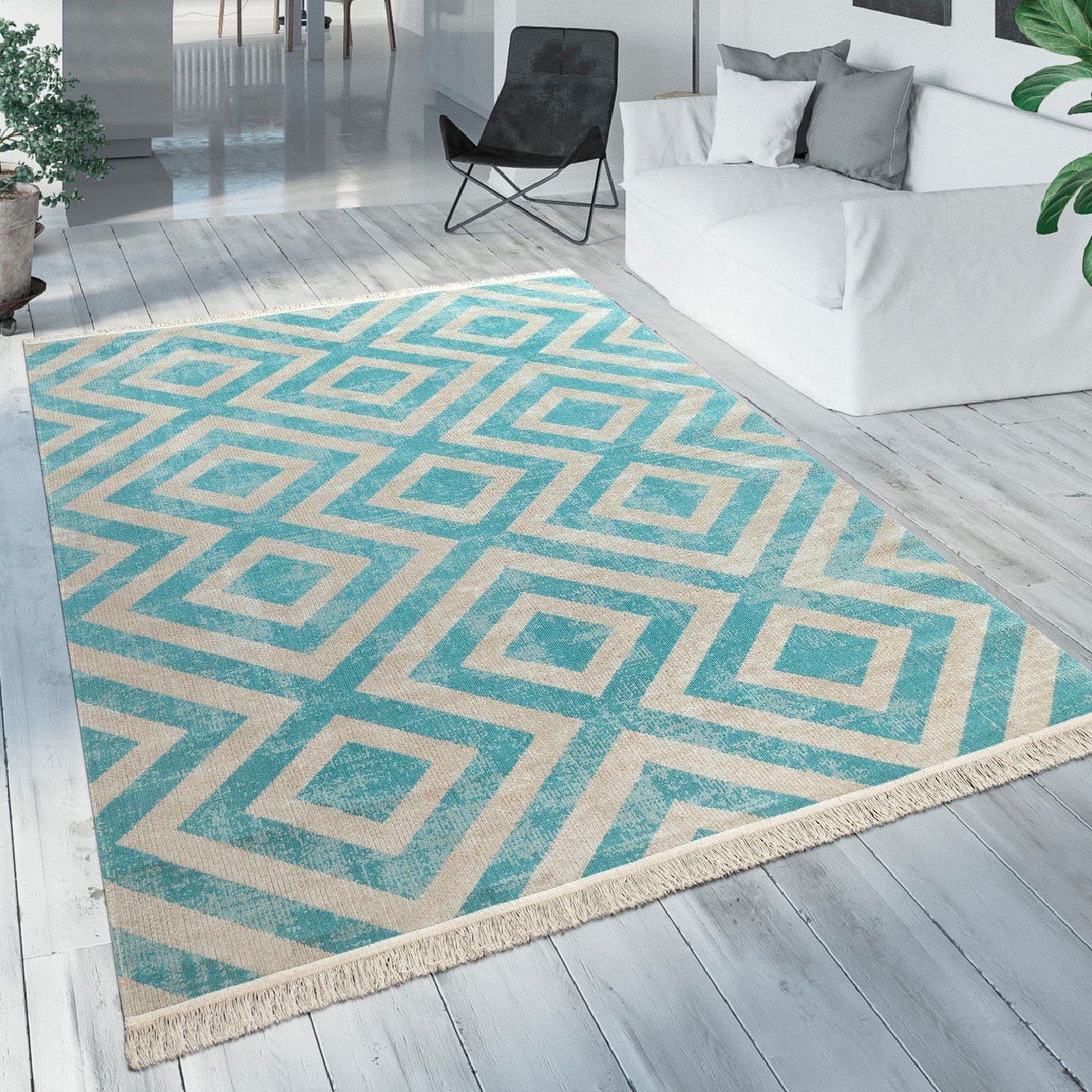 Paco Home Vloerkleed Poco 821 Laagpolig, geruit design, met franje, geschikt voor binnen en buiten