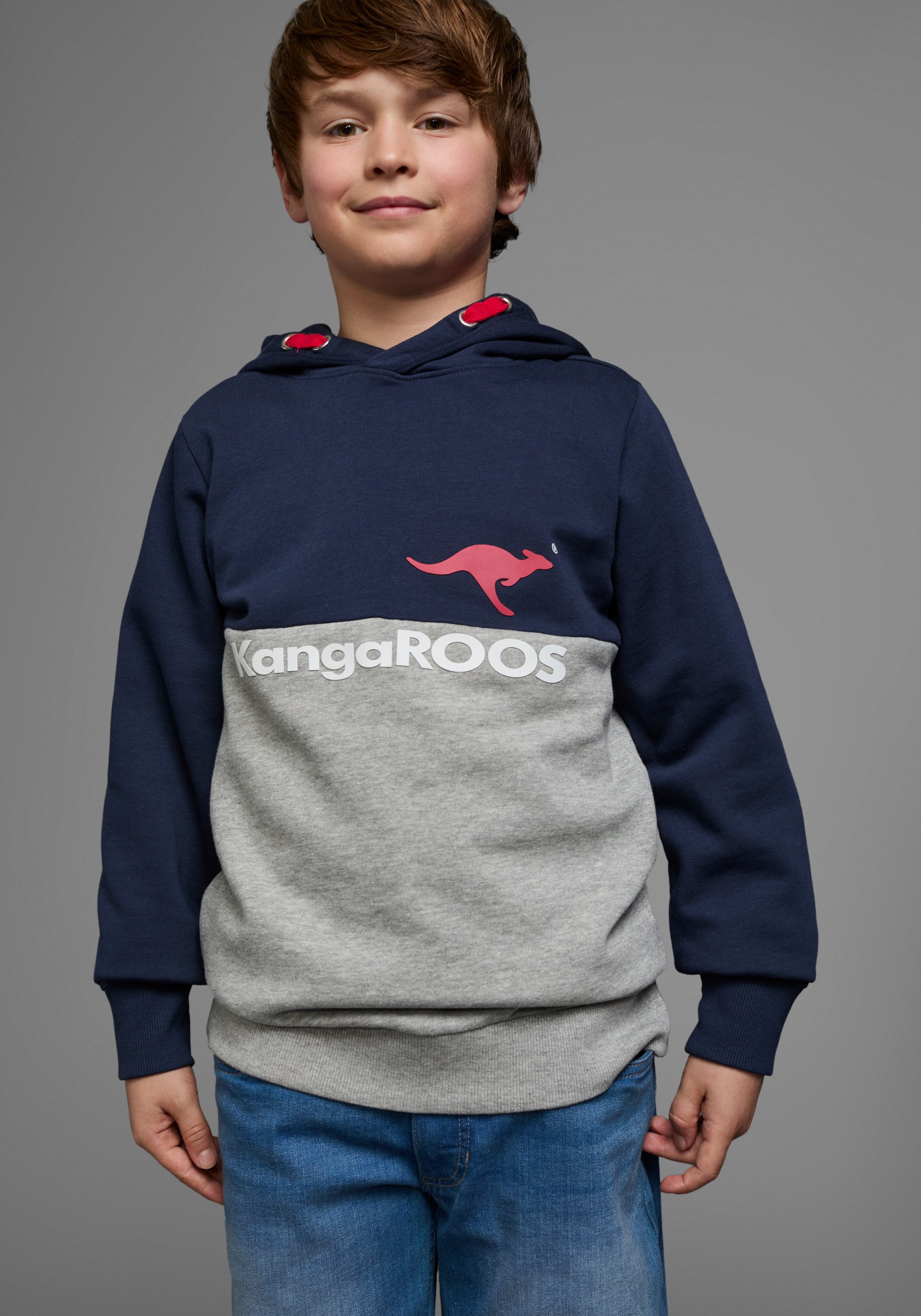KangaROOS Hoodie Colourblocking Lange mouwen, meerkleurig, met logoprint, van katoen jongens sweatshirts maat 152/158 blauw