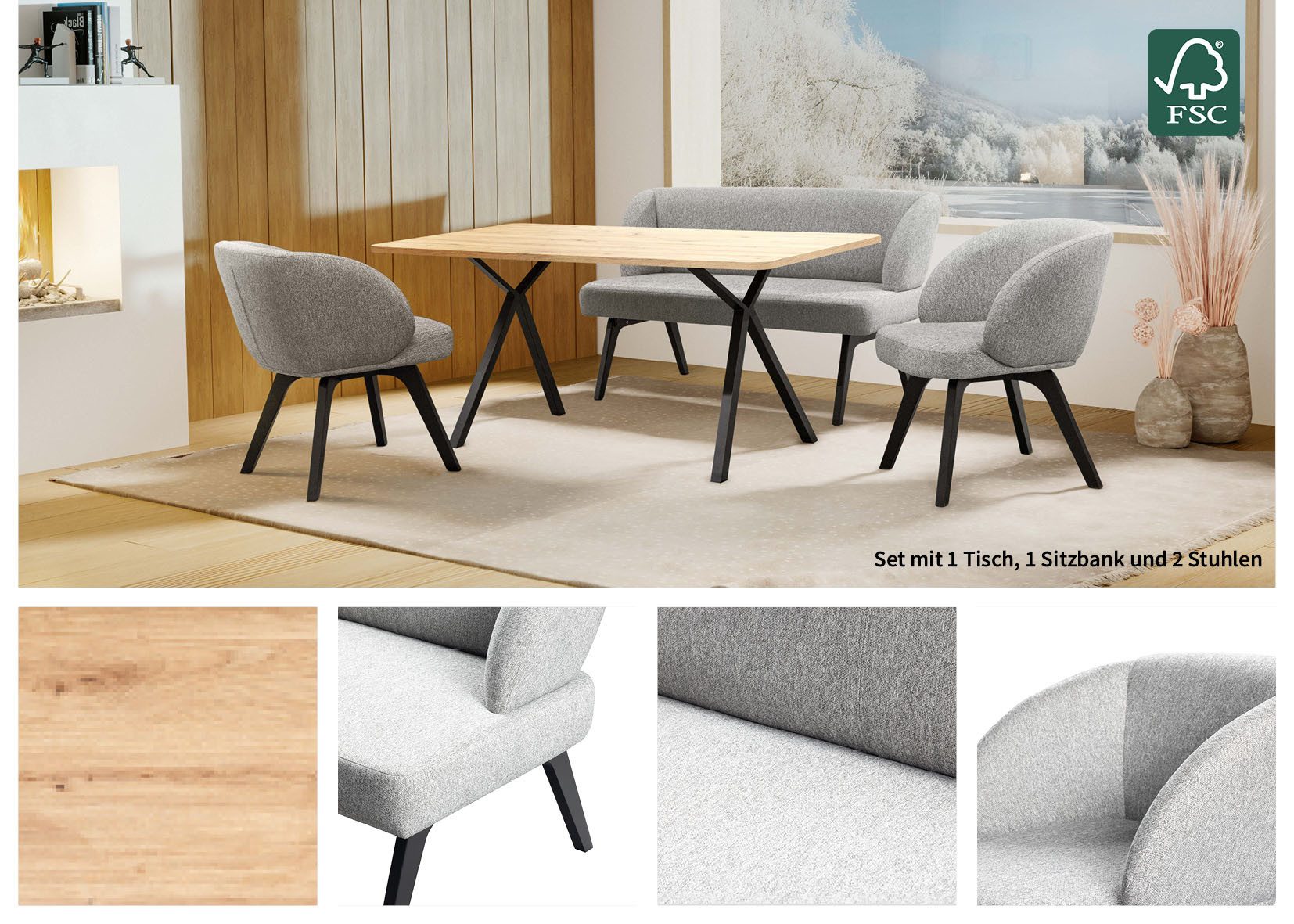 Home affaire Eethoek Aretha eettafelbank, zitgroep, keukenbank, gestoffeerde bank Eetkamer zitgroep, tafel, stoelen en bank gestoffeerd, Nosag-vering (4-delig)