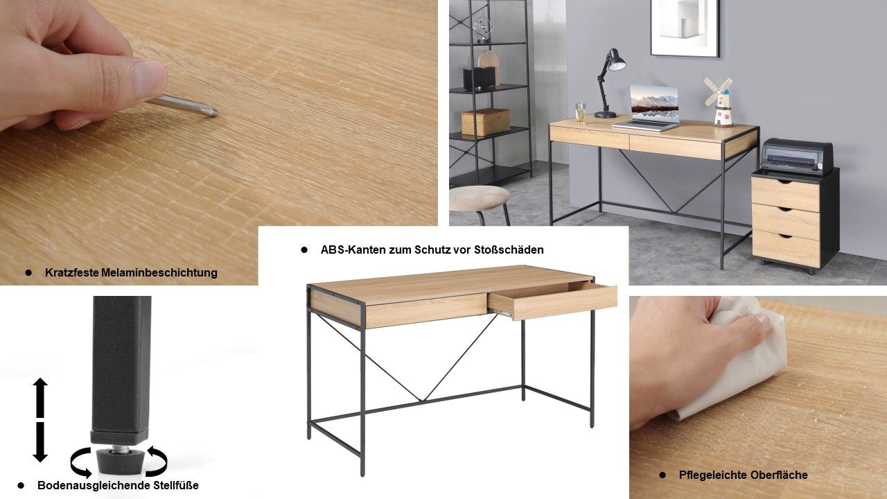 INOSIGN Bureau Endre stabiel metalen frame, 2 lades, greeploos, breedte 123 cm