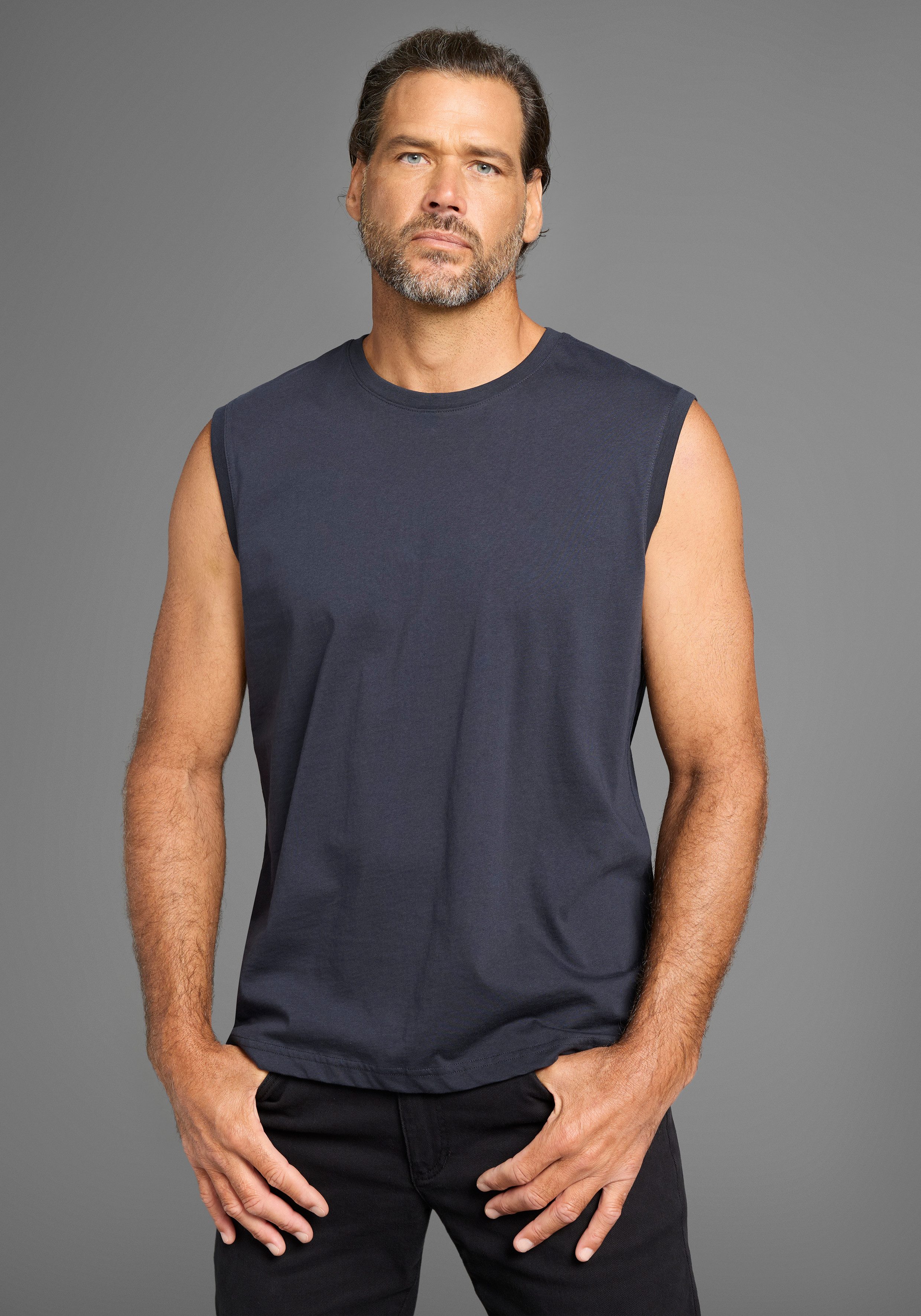 Man's World Muscle-shirt mouwloos, bedrukt, ronde hals, van 100% katoen (2-delig, Set van 2)