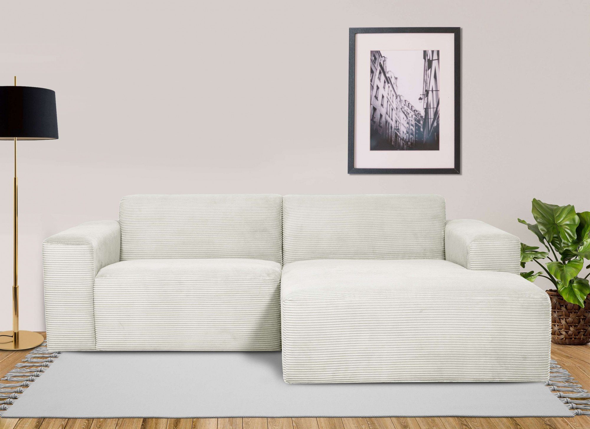 INOSIGN Hoekbank Koa,228cm, L-Form, Modulsofa, Webstoff, Cord, Struktur Designbank, zachte lounge-zitcomfort, golfondersteuning, tot aan de vloer