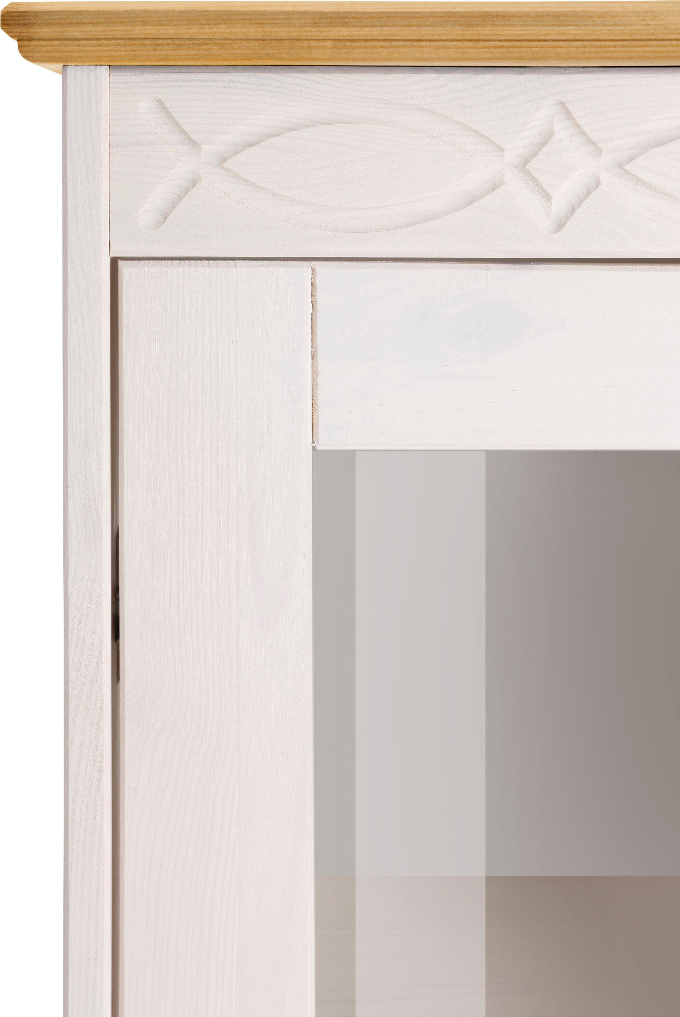 Home affaire Wandmeubel Indra 4-delig set: vitrinekast, lowboard, wand- & staande plank, massief dennenhout (set, 4-delig)