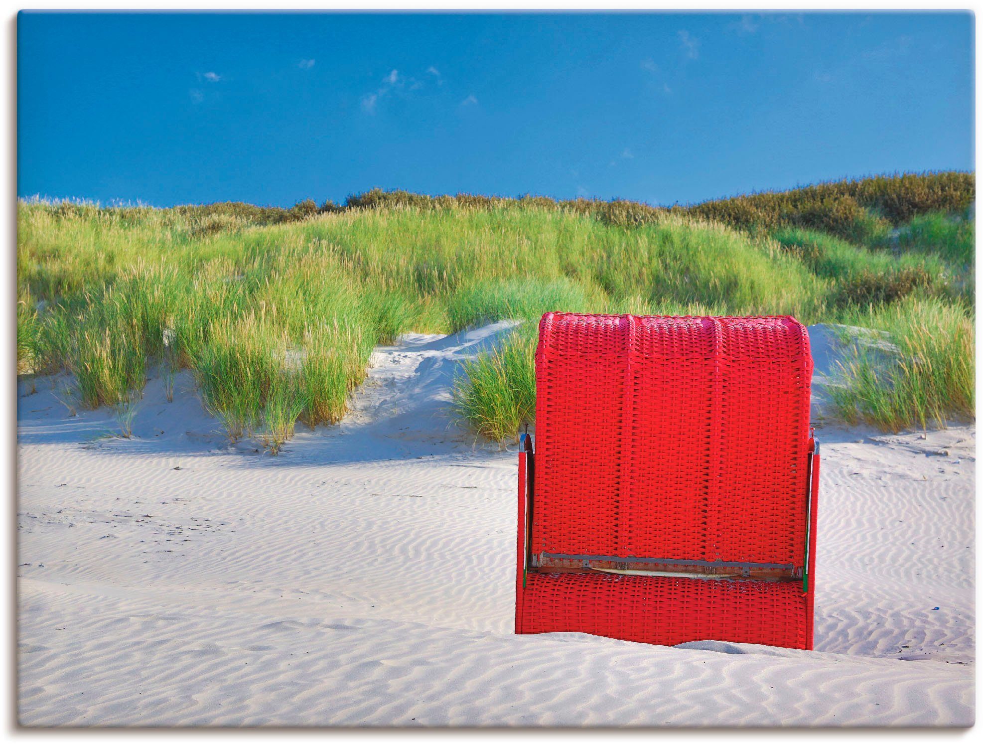 Artland Artprint Rode strandstoel in vele afmetingen & productsoorten -artprint op linnen, poster, muursticker / wandfolie ook geschikt voor de badkamer (1 stuk)