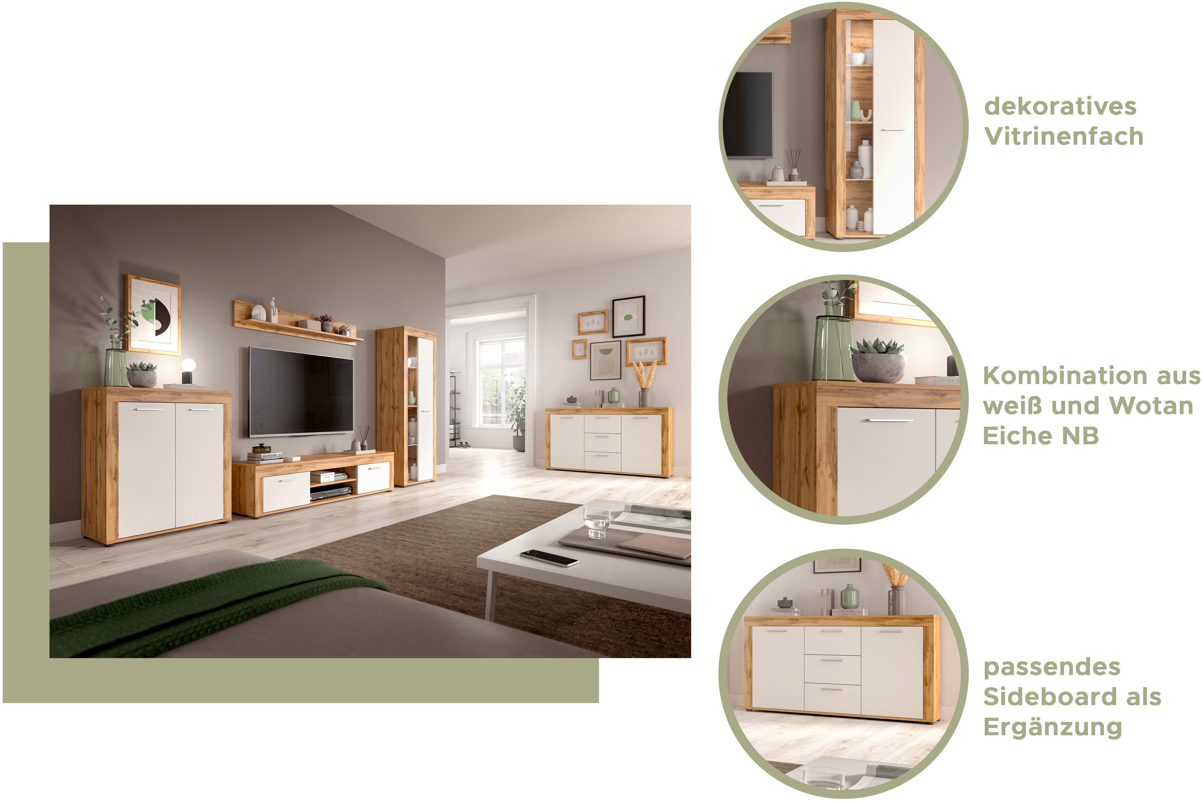INOSIGN Tv-meubel Aosta, breedte 160 cm, in verschillende kleuruitvoeringen met 2 kleppen en 2 open vakken, tv-bord, mediabord, tv-meubel