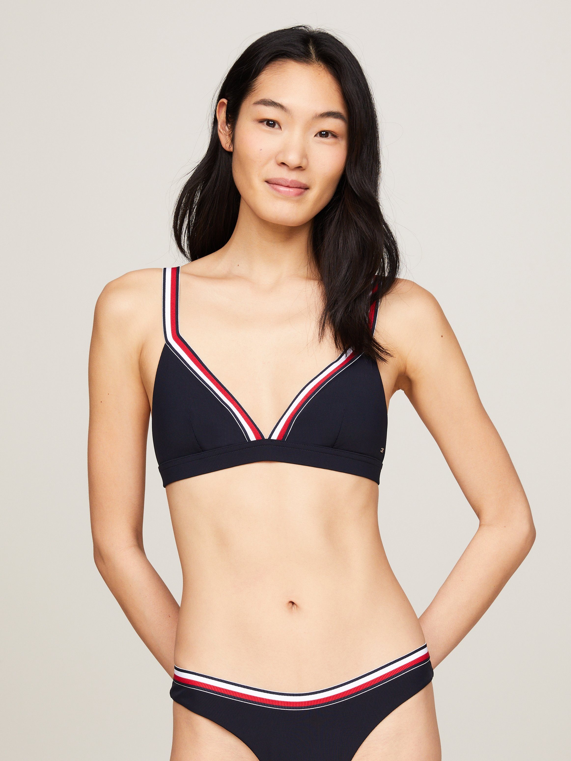 Tommy Hilfiger Swimwear Triangel-bikinitop TRIANGLE RP met ribstructuur dames triangelbikini's maat L (40) blauw