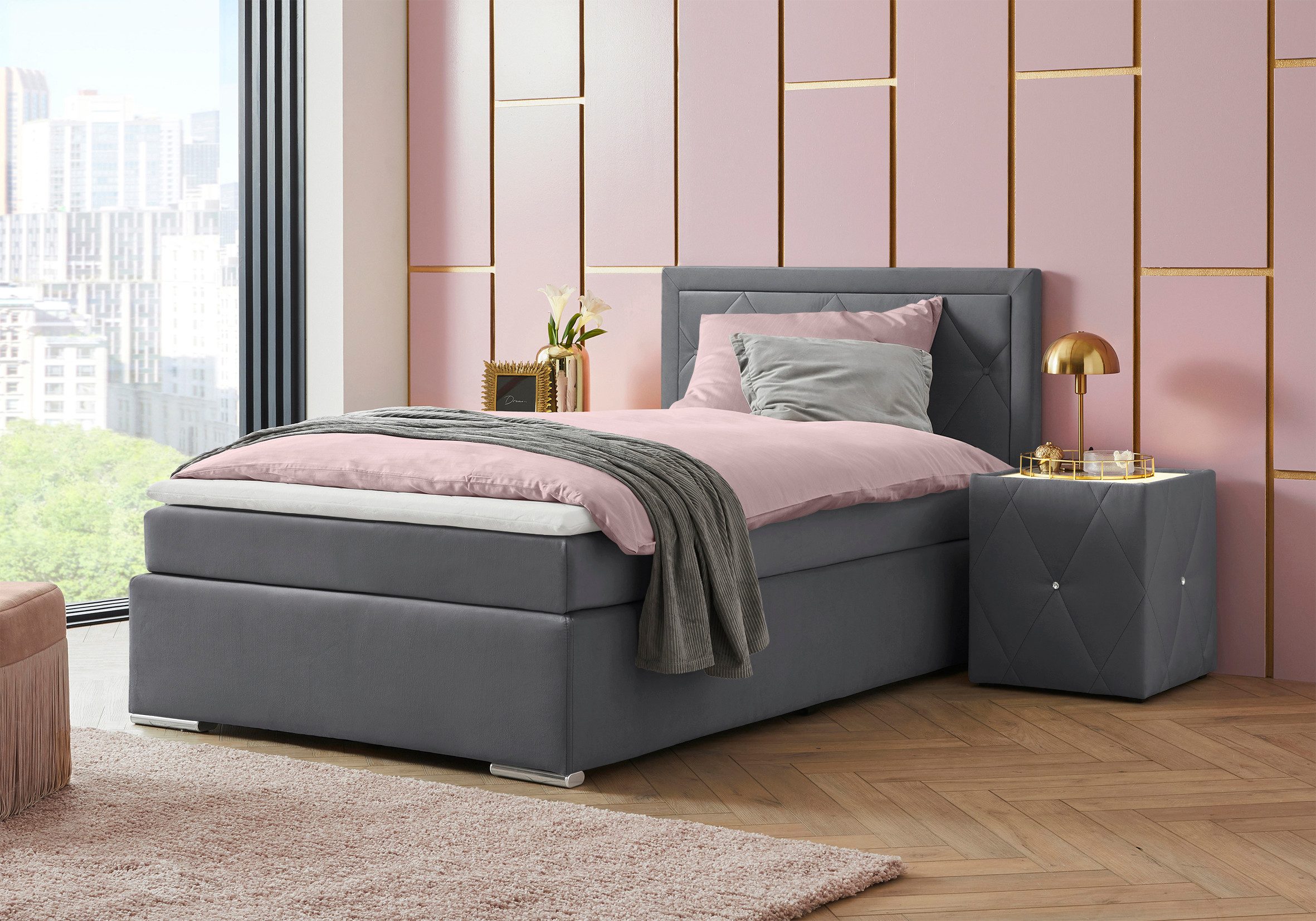Leonique Boxspring Alfie, bestseller, optioneel met bedlade met capitonnage in het hoofdbord, h2, h3 en h4 ter keuze