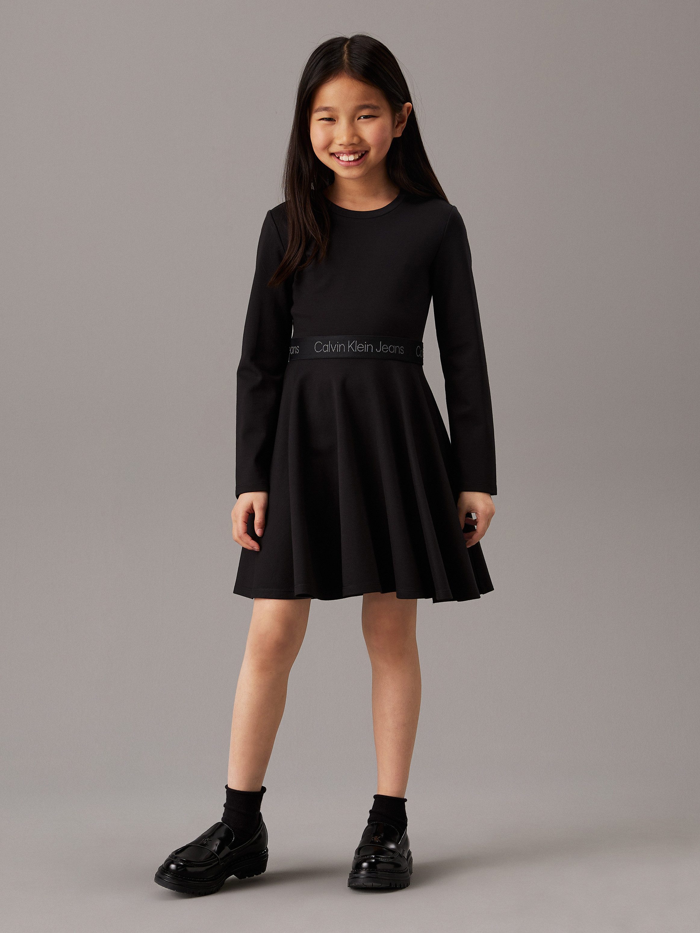 Calvin Klein Midi-jurk Ls Logo Tape Punto Dress voor kinderen tot 16 jaar en met logo-opdruk