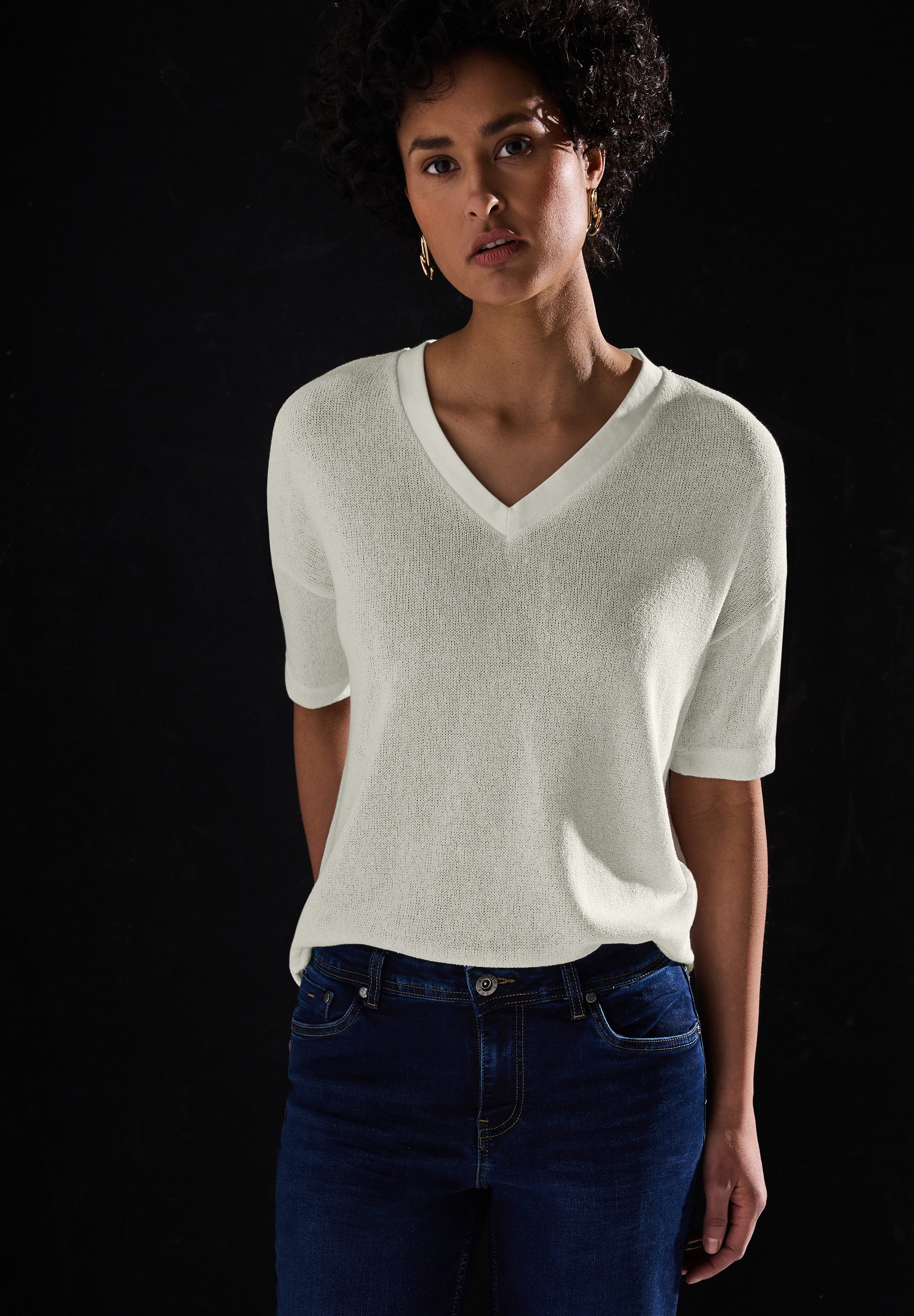 STREET ONE T-shirt in brei-look met v-hals