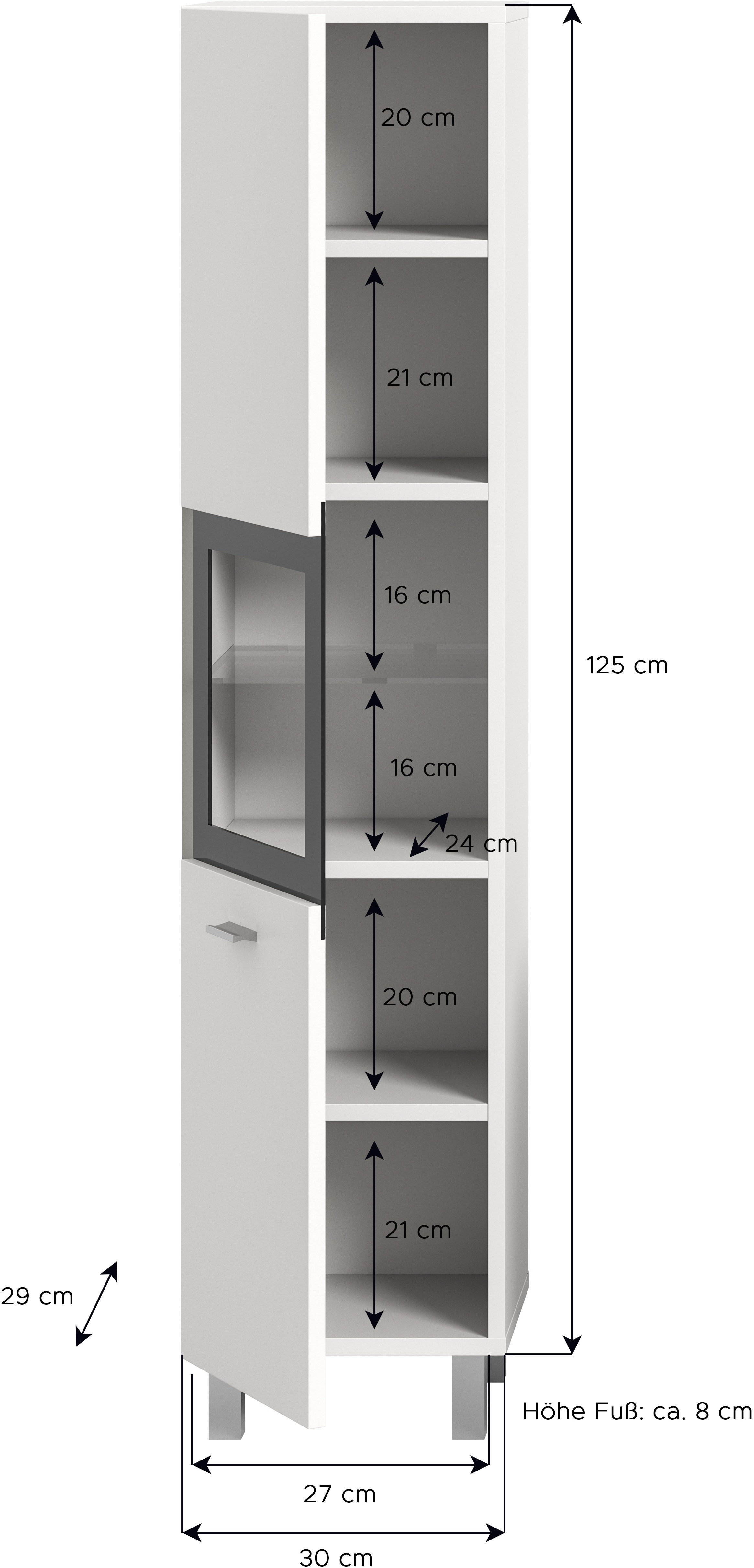 welltime Hoge kast Tampa, hoogte 125cm, hangend of staand te monteren Badkamerkast, hangkast badkamer, badkamer, badkamermeubels