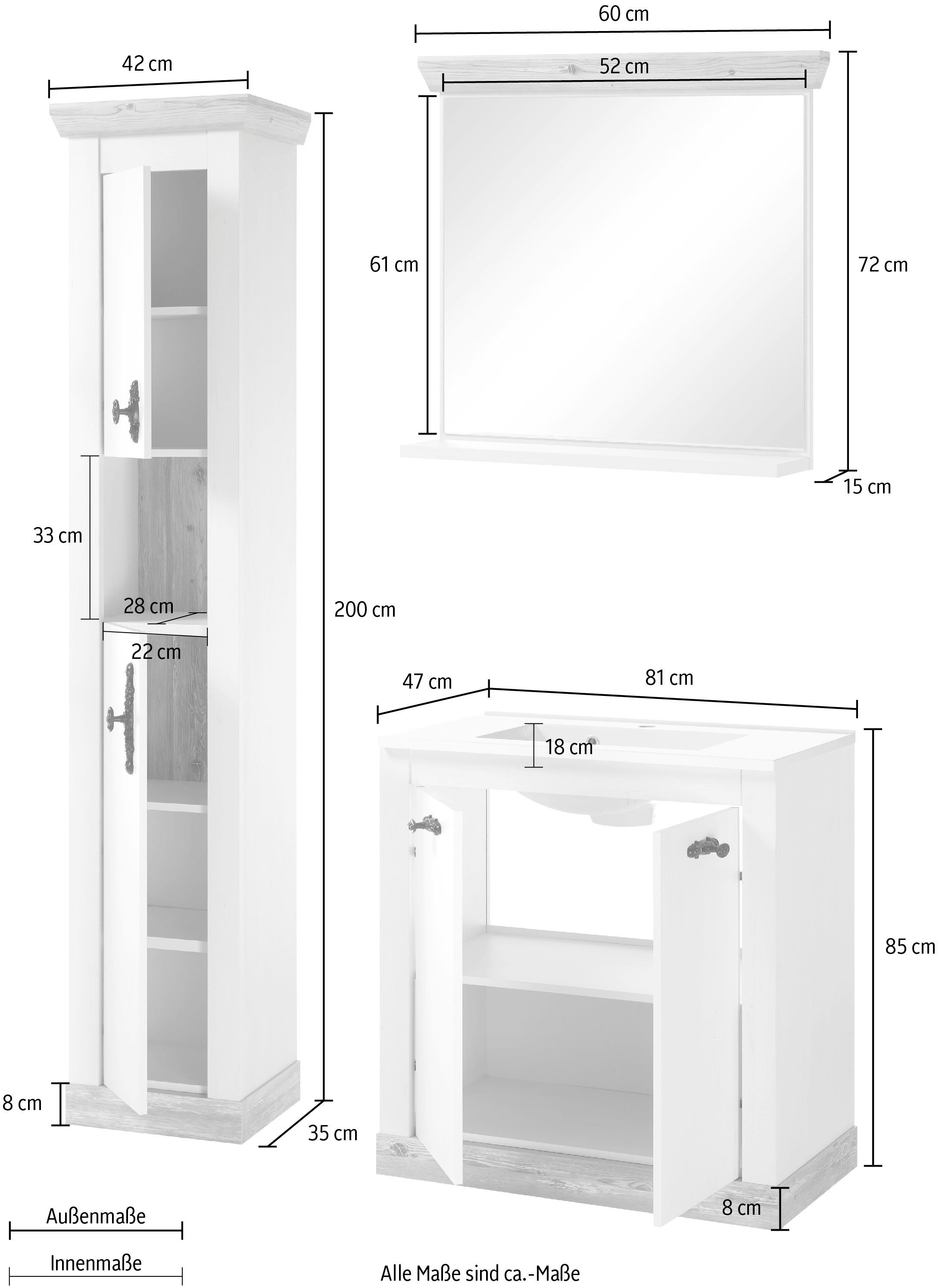 Home affaire Badkamerserie Florenz, badkamer in landhuisstijl, 3-delig badkamer (3-delig)
